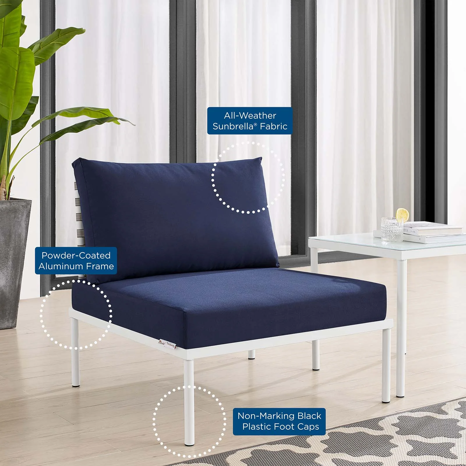 Harmony Sunbrella® Basket Weave Outdoor Patio Aluminum Armless Chair By Modway - EEI-4958 - Image 14