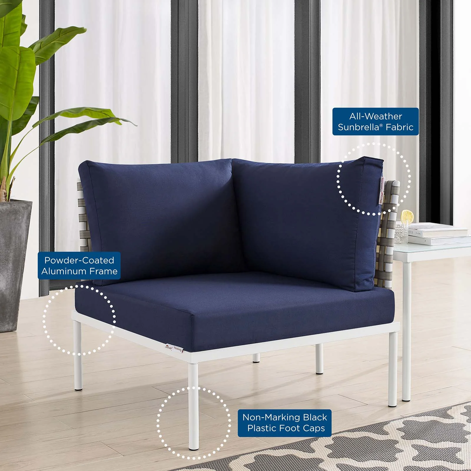 Harmony Sunbrella® Basket Weave Outdoor Patio Aluminum Corner Chair By Modway - EEI-4538 - Image 12