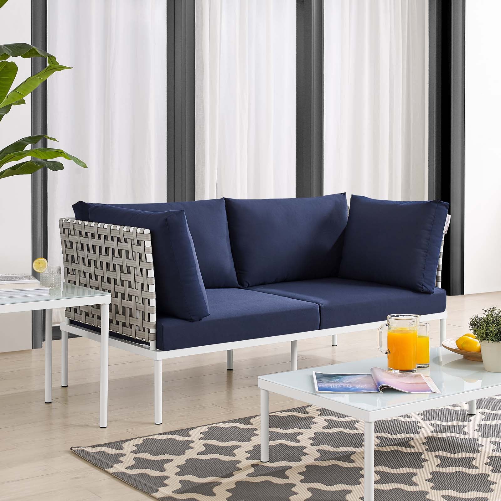 Harmony Sunbrella® Basket Weave Outdoor Patio Aluminum Loveseat By Modway - EEI-4962 - Image 16