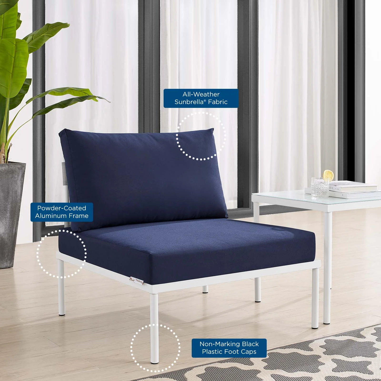 Harmony Sunbrella® Outdoor Patio Aluminum Armless Chair By Modway - EEI-4960 - Image 14