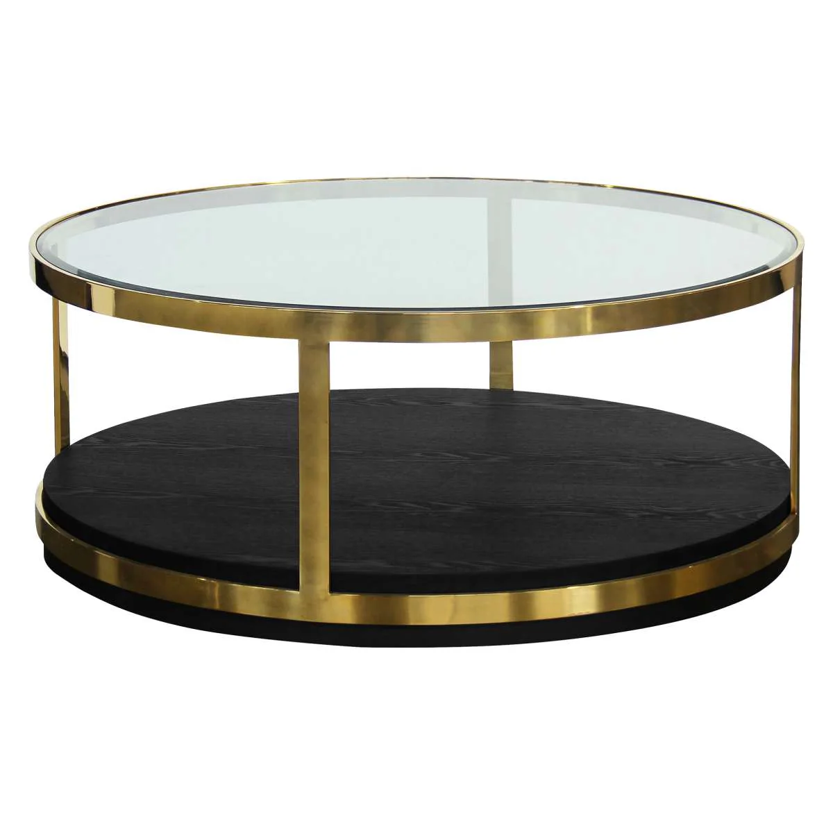 Hattie Contemporary Coffee Table in Brushed Gold Finish and Black Wood By Armen Living - Image 2