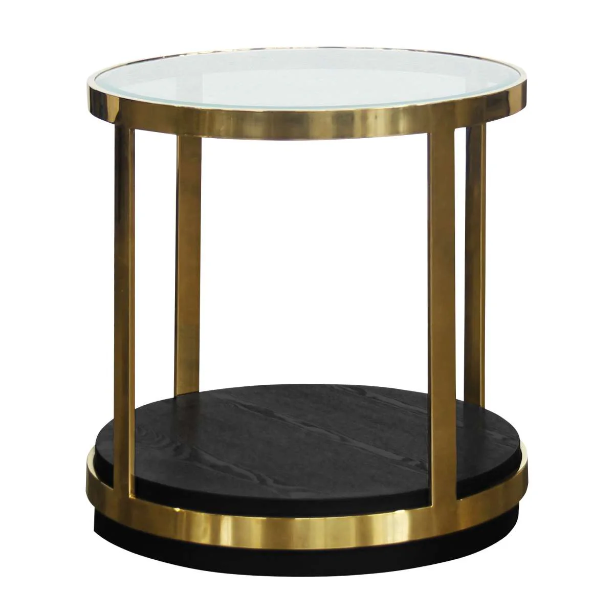 Hattie Contemporary End Table in Brushed Gold Finish and Black Wood By Armen Living - Image 2
