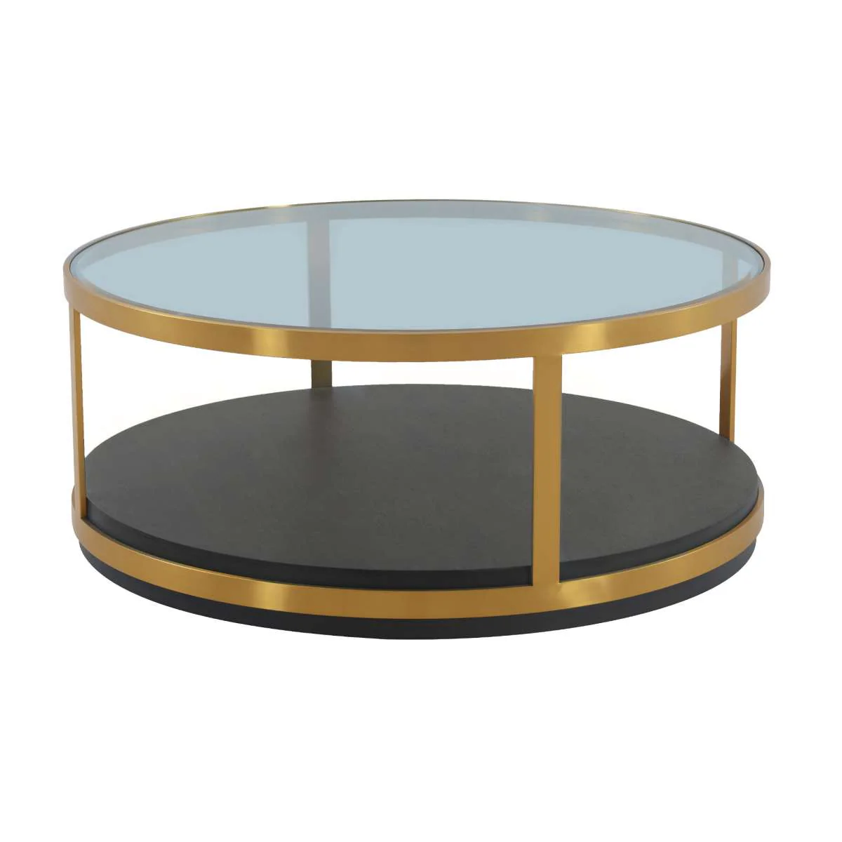 Hattie Glass Top and Walnut Wood Coffee Table with Brushed Gold Frame By Armen Living - Image 2