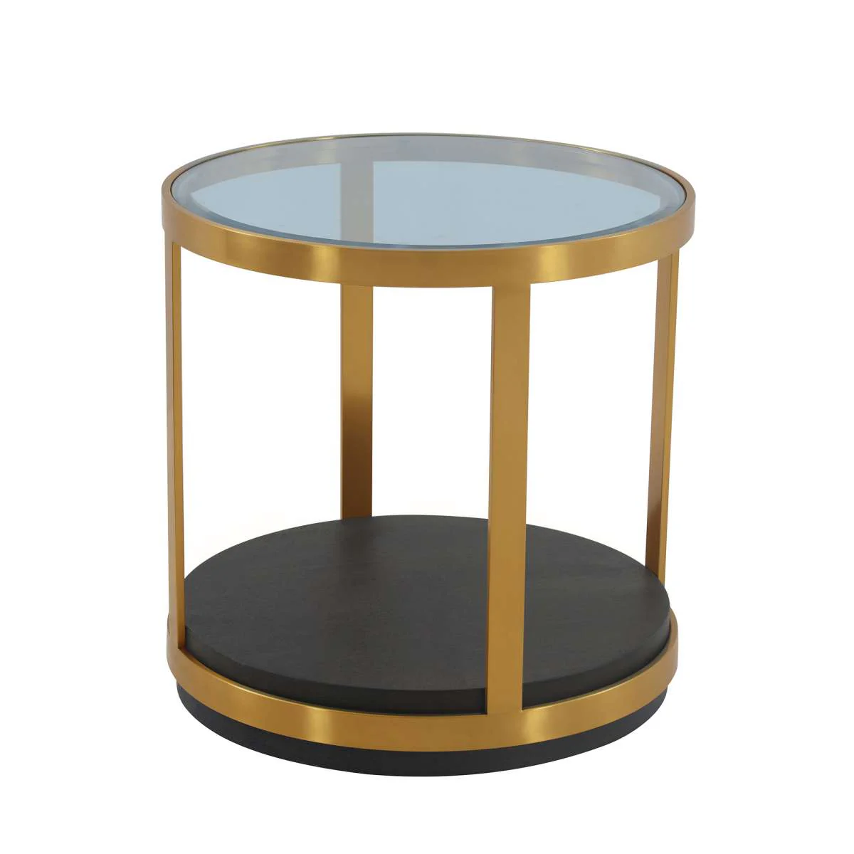 Hattie Glass Top and Walnut Wood End Table with Brushed Gold Frame By Armen Living - Image 2