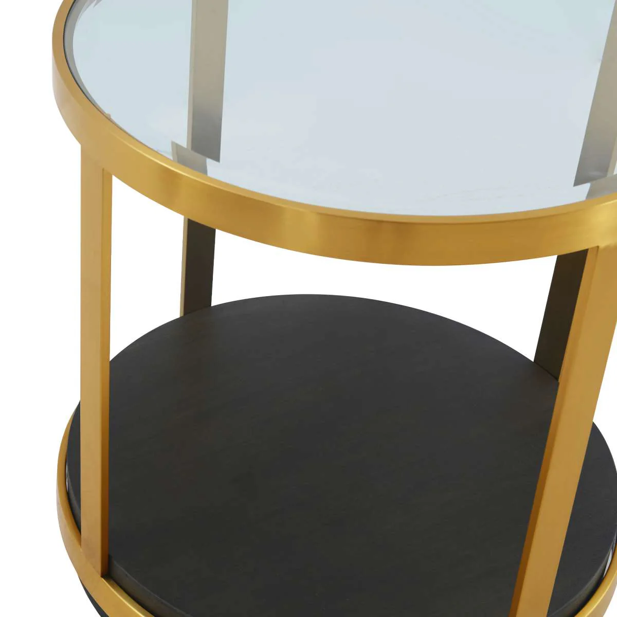Hattie Glass Top and Walnut Wood End Table with Brushed Gold Frame By Armen Living - Image 3