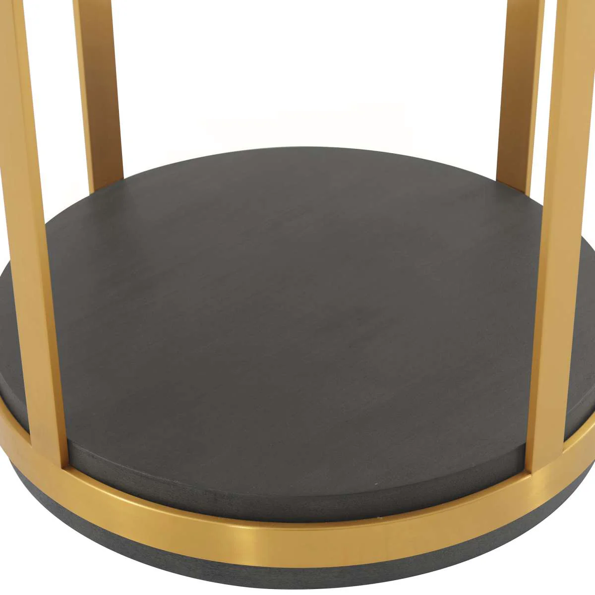 Hattie Glass Top and Walnut Wood End Table with Brushed Gold Frame By Armen Living - Image 5