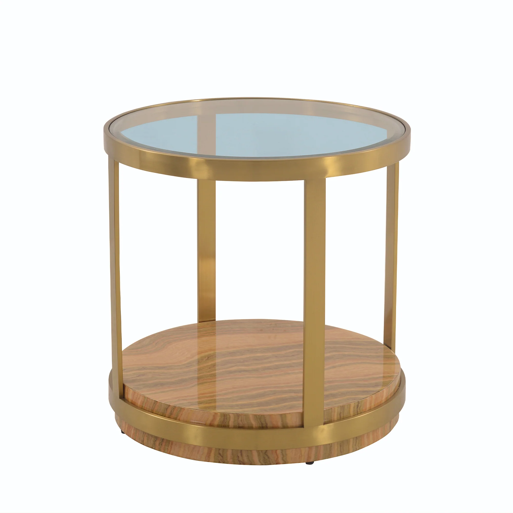 Hattie Glass Top End Table with Brushed Gold Legs By Armen Living - Image 2