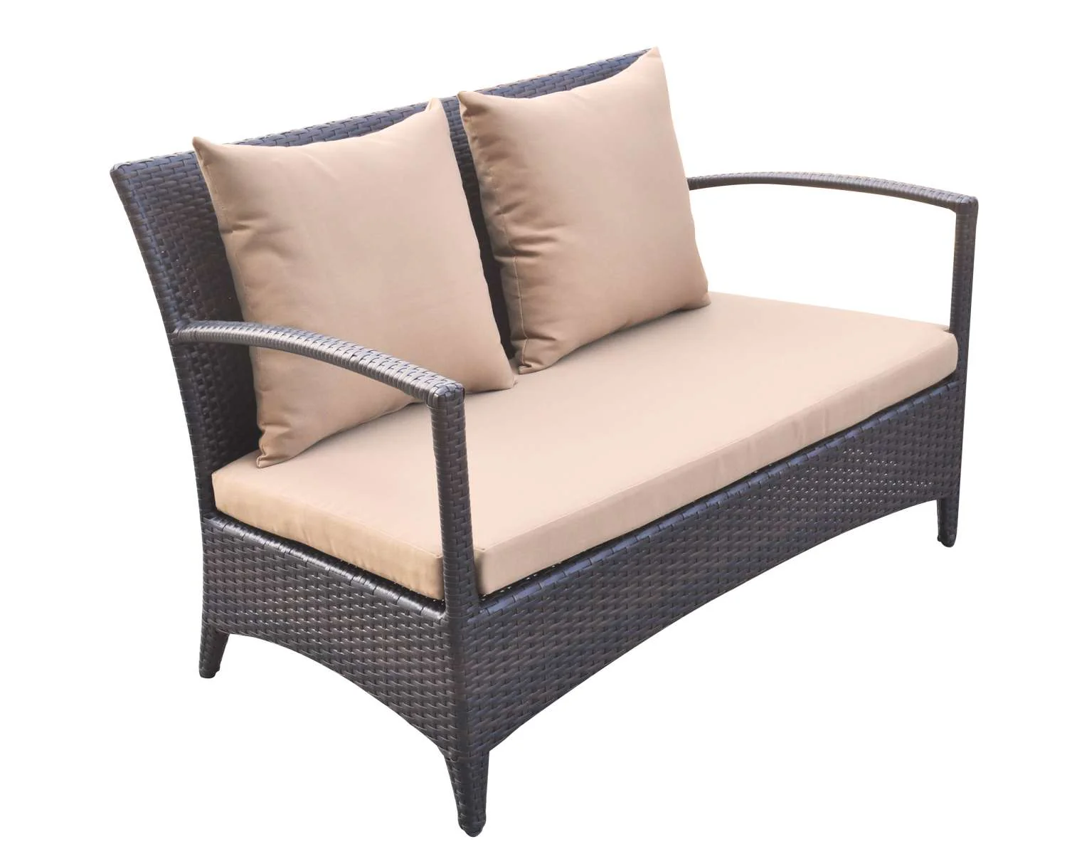 Havana 4 piece Outdoor Wicker Patio Set with Brown Fabric Cushions and Tempered Glass Top By Armen Living - Image 3