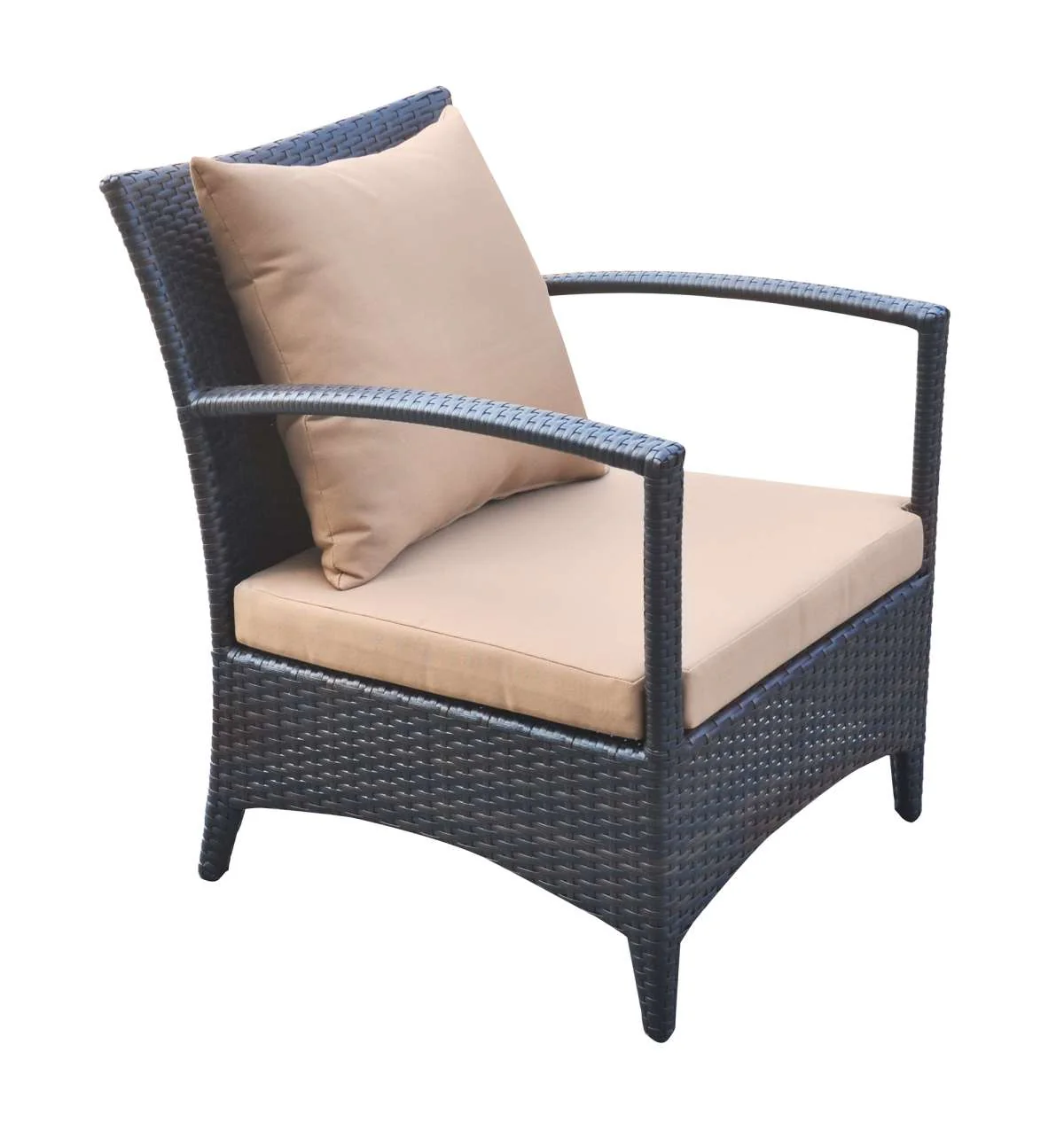 Havana 4 piece Outdoor Wicker Patio Set with Brown Fabric Cushions and Tempered Glass Top By Armen Living - Image 5