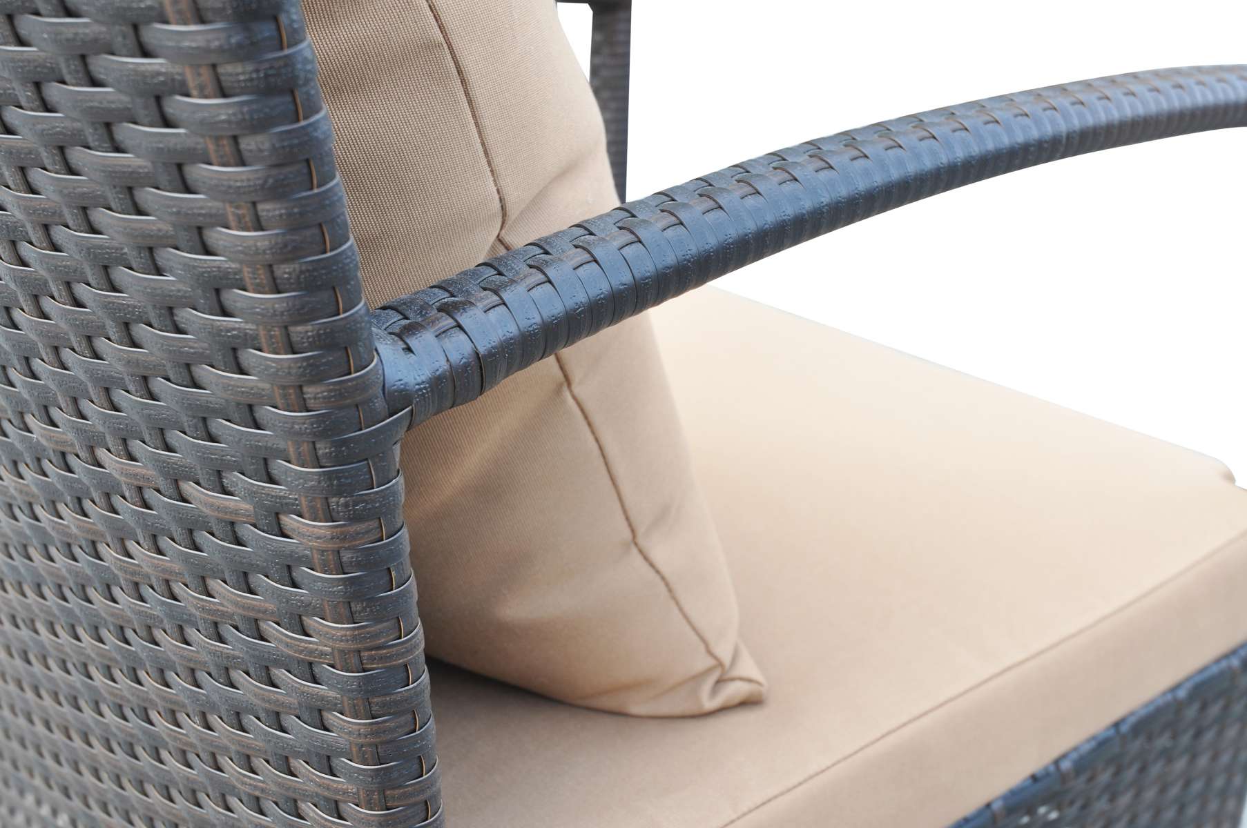 Havana 4 piece Outdoor Wicker Patio Set with Brown Fabric Cushions and Tempered Glass Top By Armen Living - Image 7