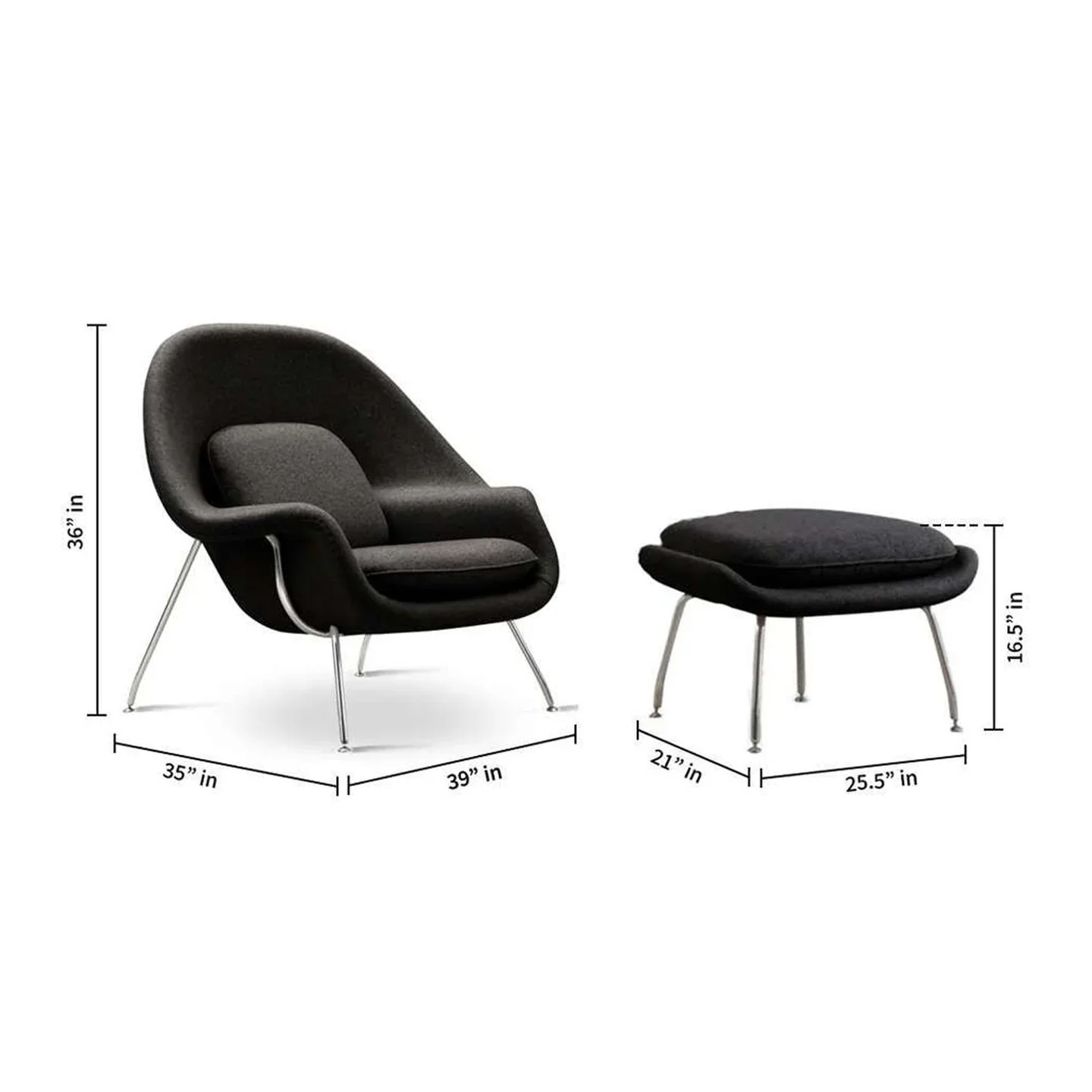 Haven Lounge Chair & Ottoman, Black By World Modern Design - Image 2