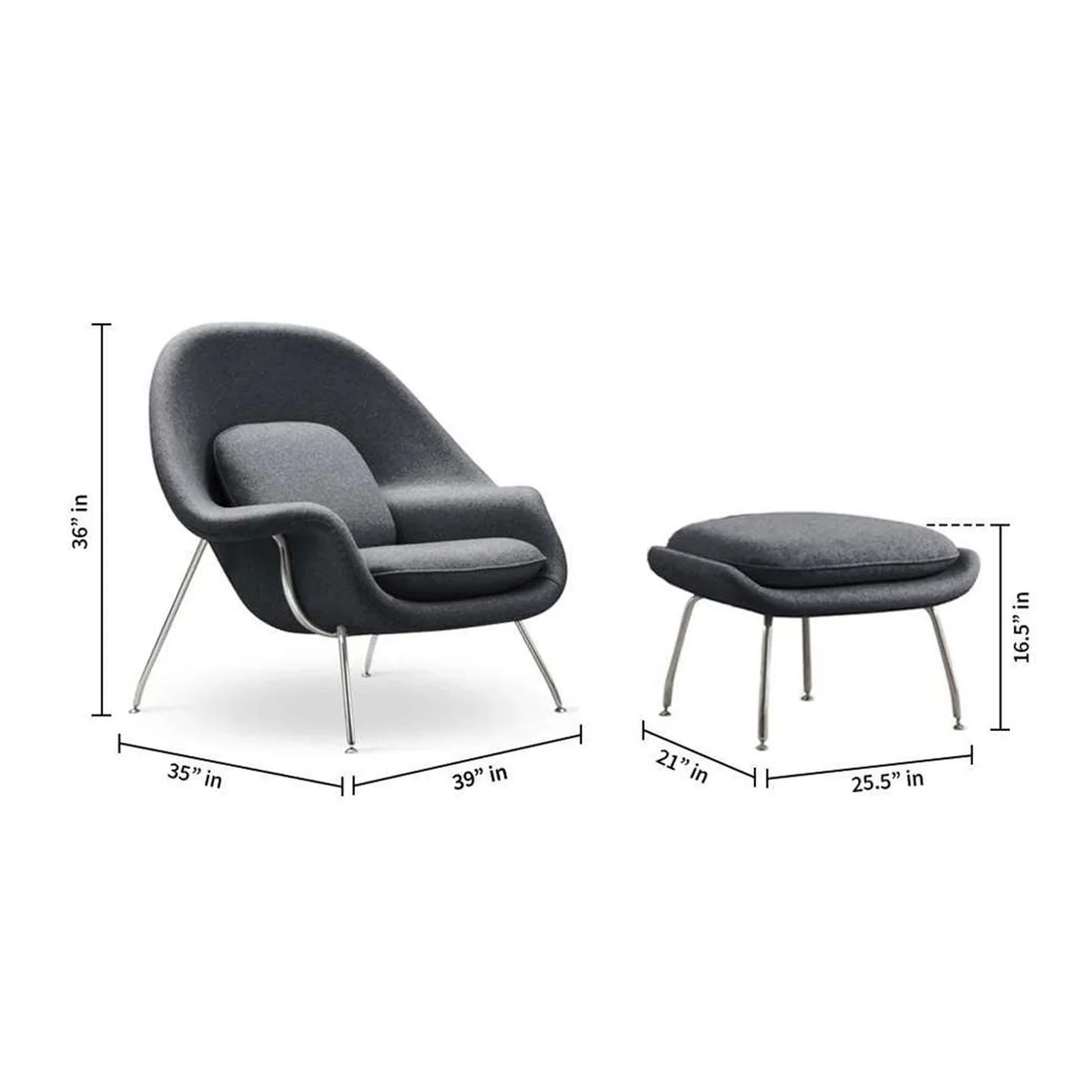 Haven Lounge Chair & Ottoman, Dark Gray By World Modern Design - Image 3