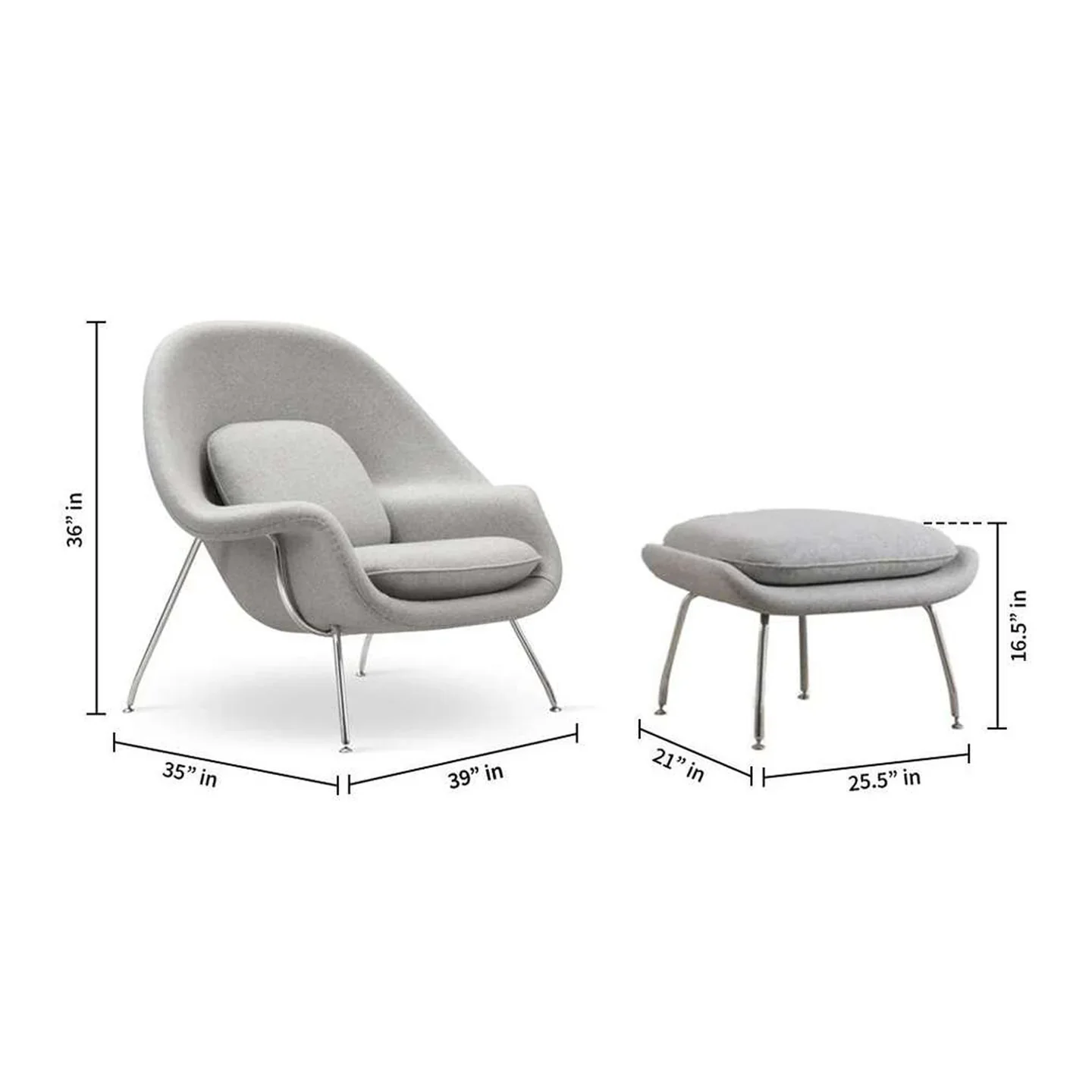 Haven Lounge Chair & Ottoman, Light Gray By World Modern Design - Image 2