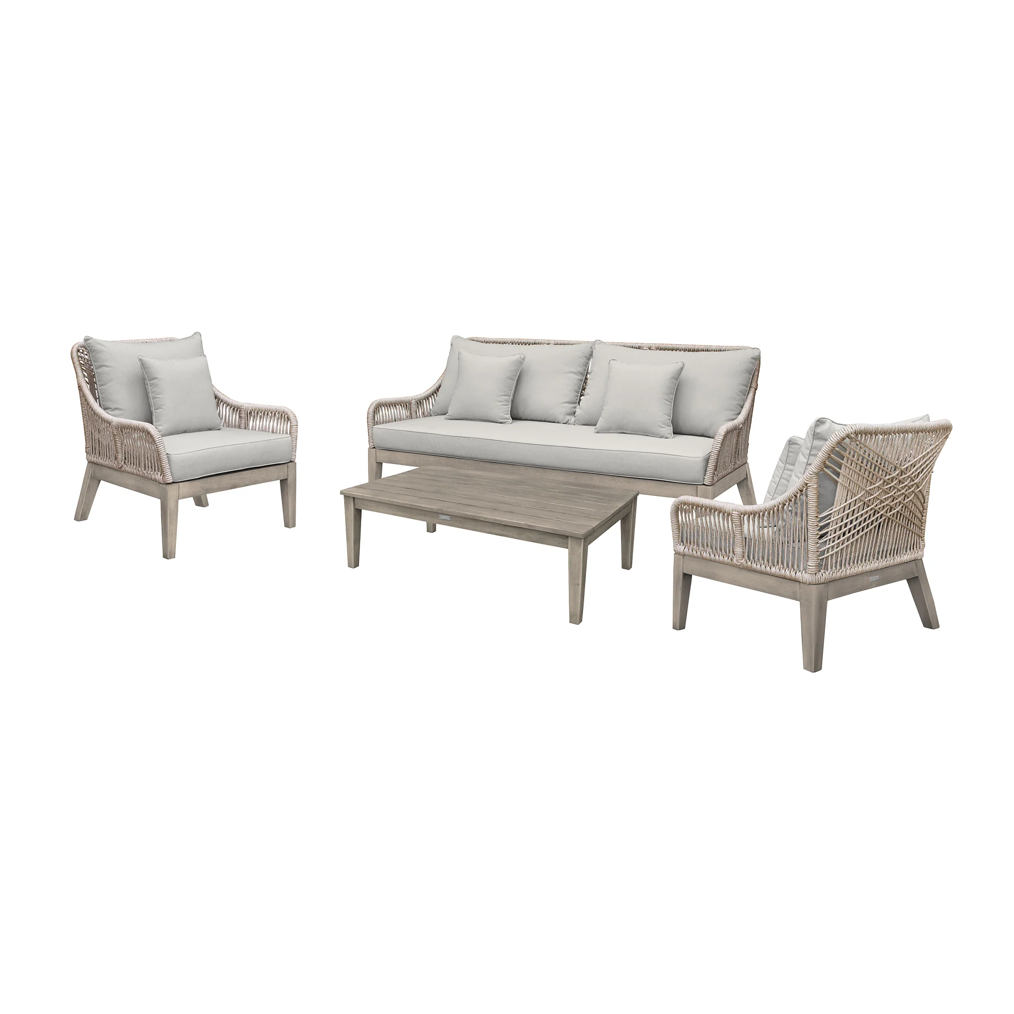 Hawaii 4 Piece Outdoor Patio Furniture Set in Acacia Wood and Rope with Grey Cushions By Armen Living - Image 2