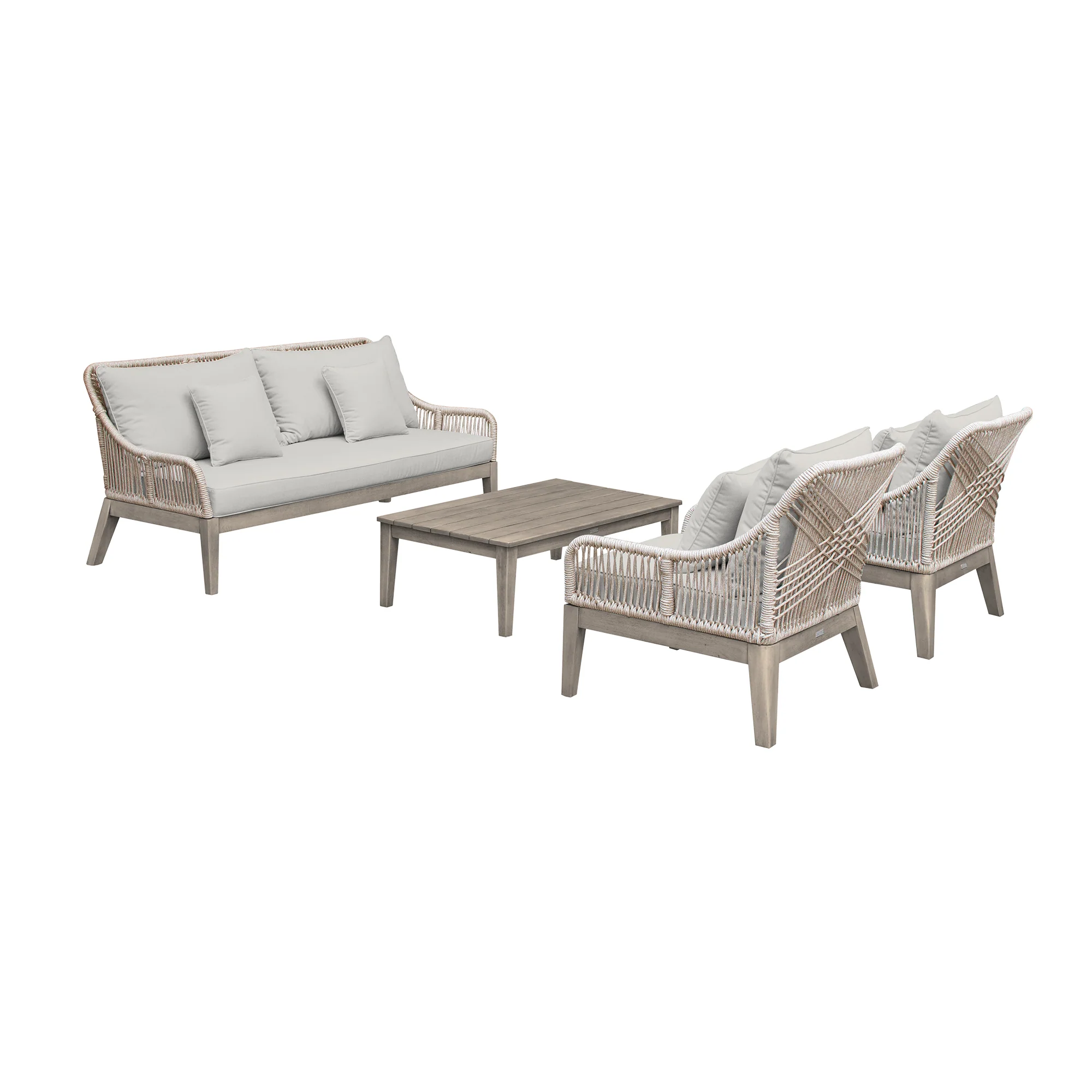 Hawaii 4 Piece Outdoor Patio Furniture Set in Acacia Wood and Rope with Grey Cushions By Armen Living - Image 3