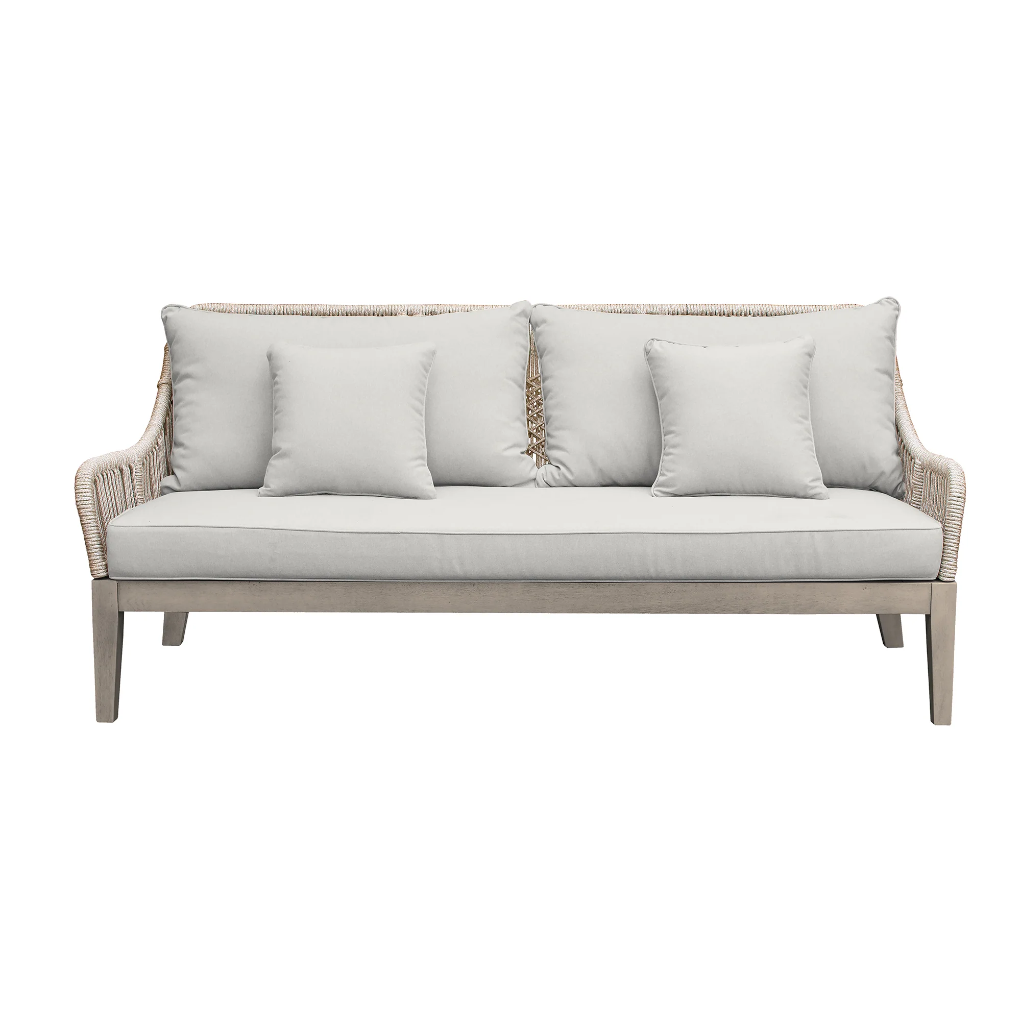Hawaii 4 Piece Outdoor Patio Furniture Set in Acacia Wood and Rope with Grey Cushions By Armen Living - Image 4