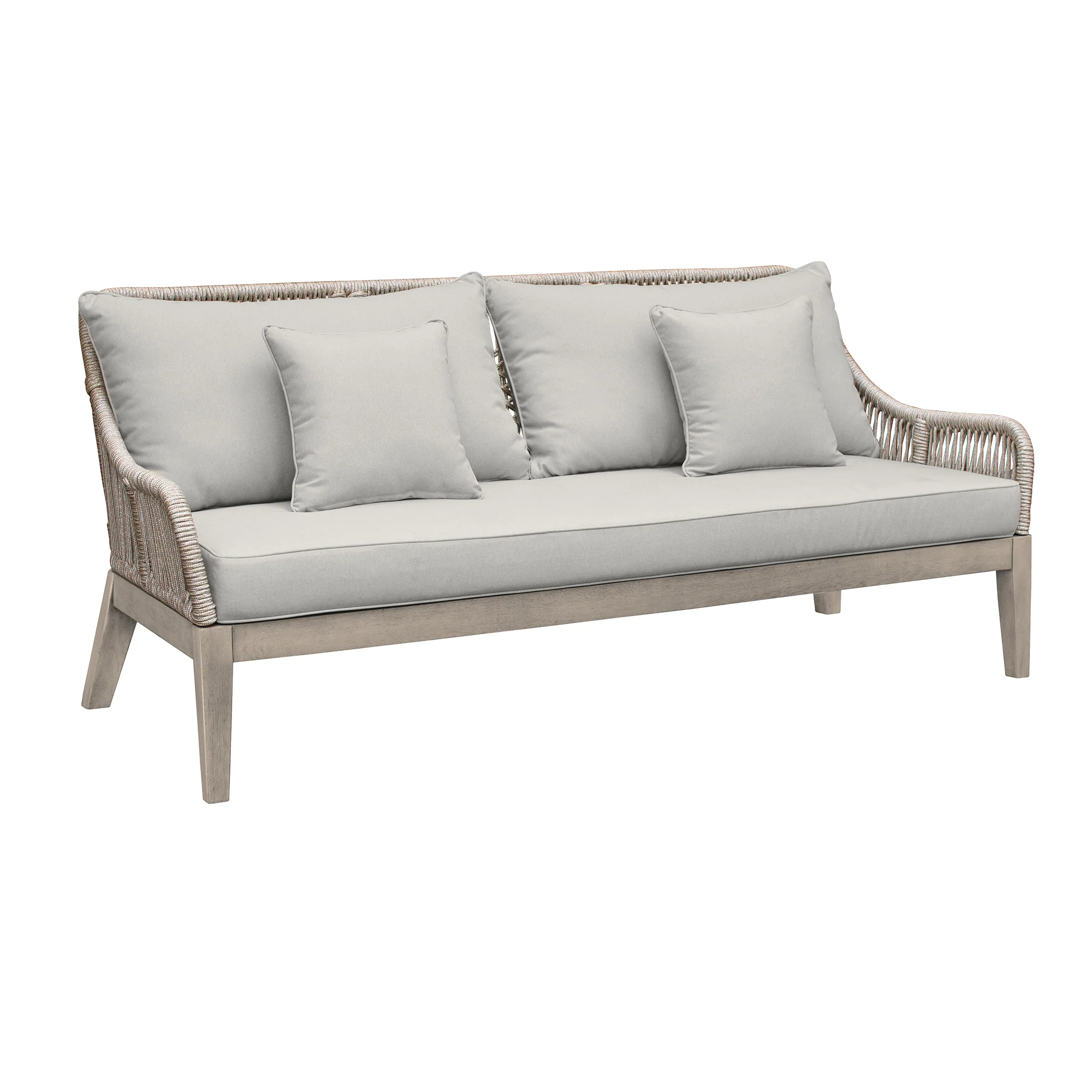 Hawaii 4 Piece Outdoor Patio Furniture Set in Acacia Wood and Rope with Grey Cushions By Armen Living - Image 5