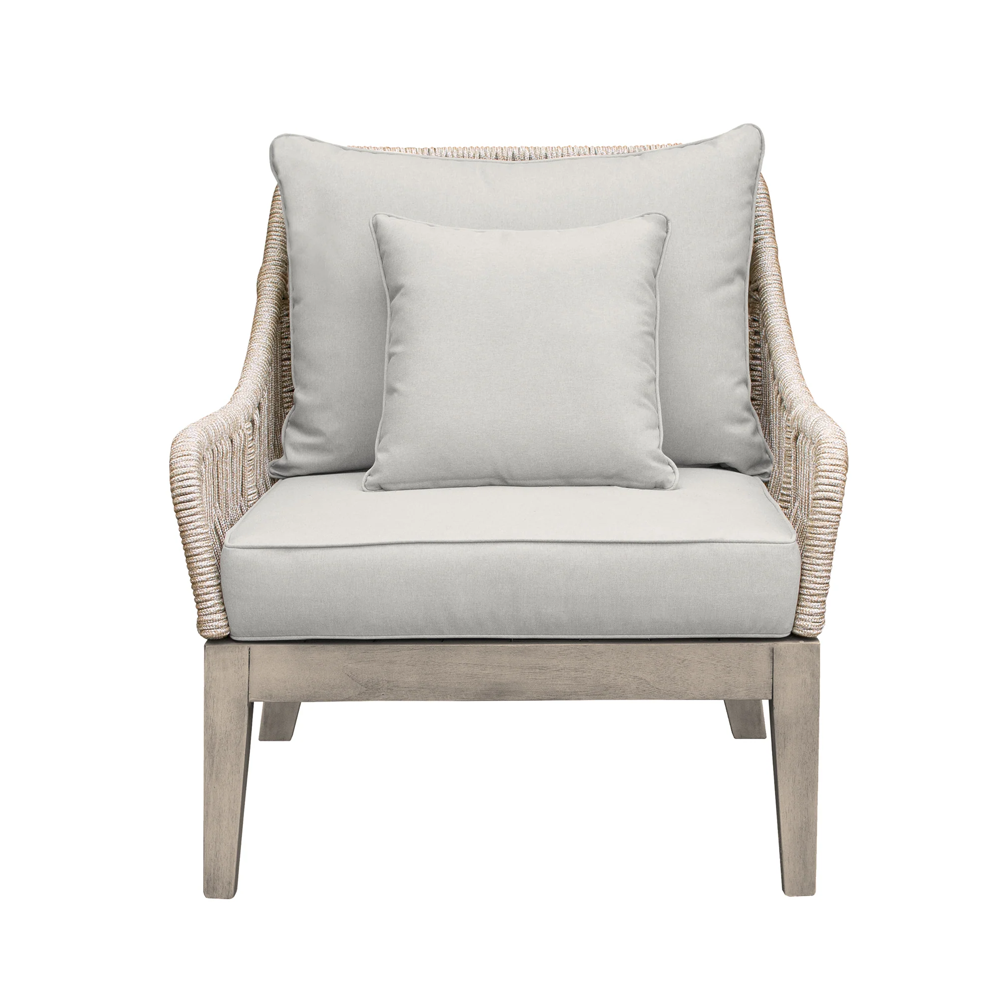 Hawaii 4 Piece Outdoor Patio Furniture Set in Acacia Wood and Rope with Grey Cushions By Armen Living - Image 6