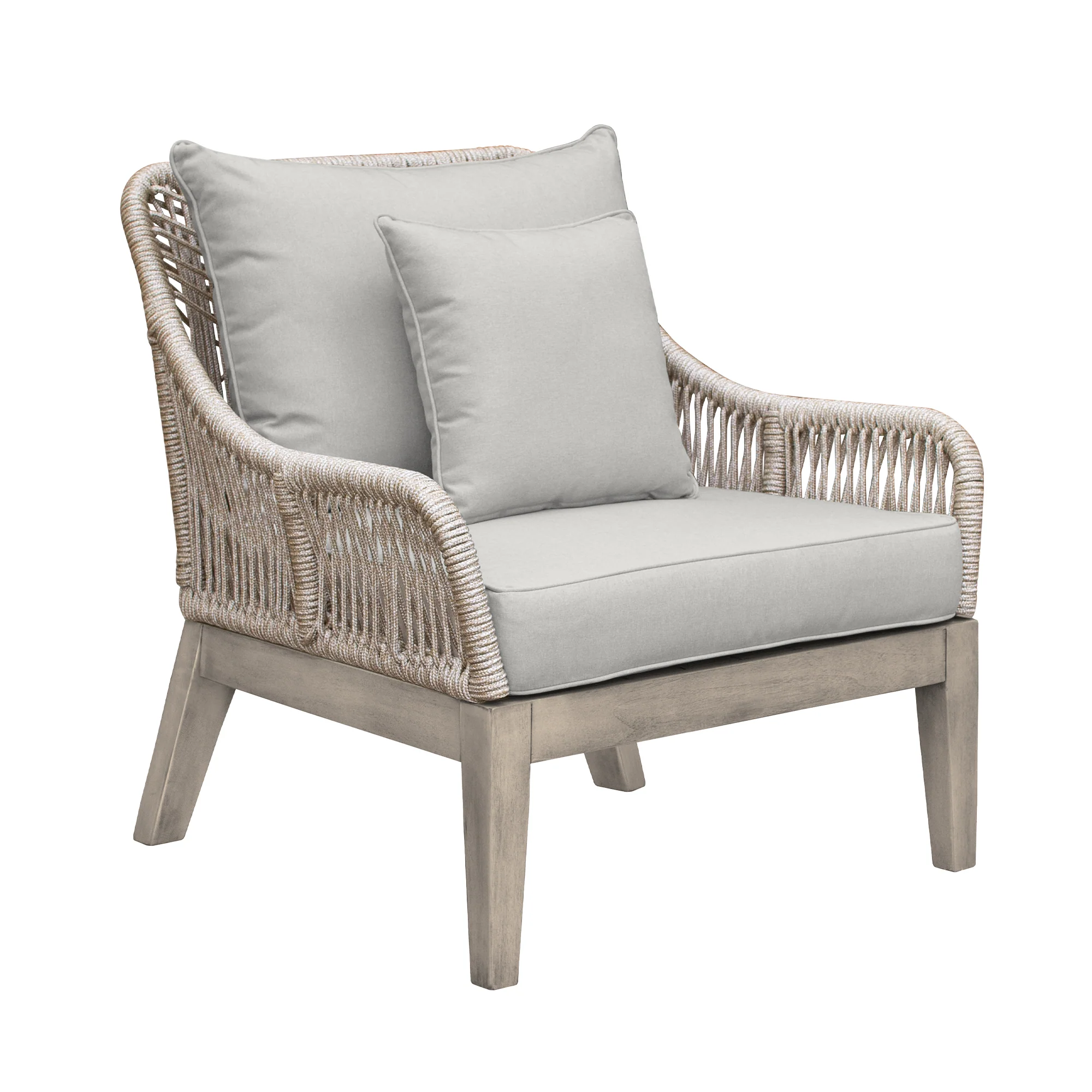 Hawaii 4 Piece Outdoor Patio Furniture Set in Acacia Wood and Rope with Grey Cushions By Armen Living - Image 7