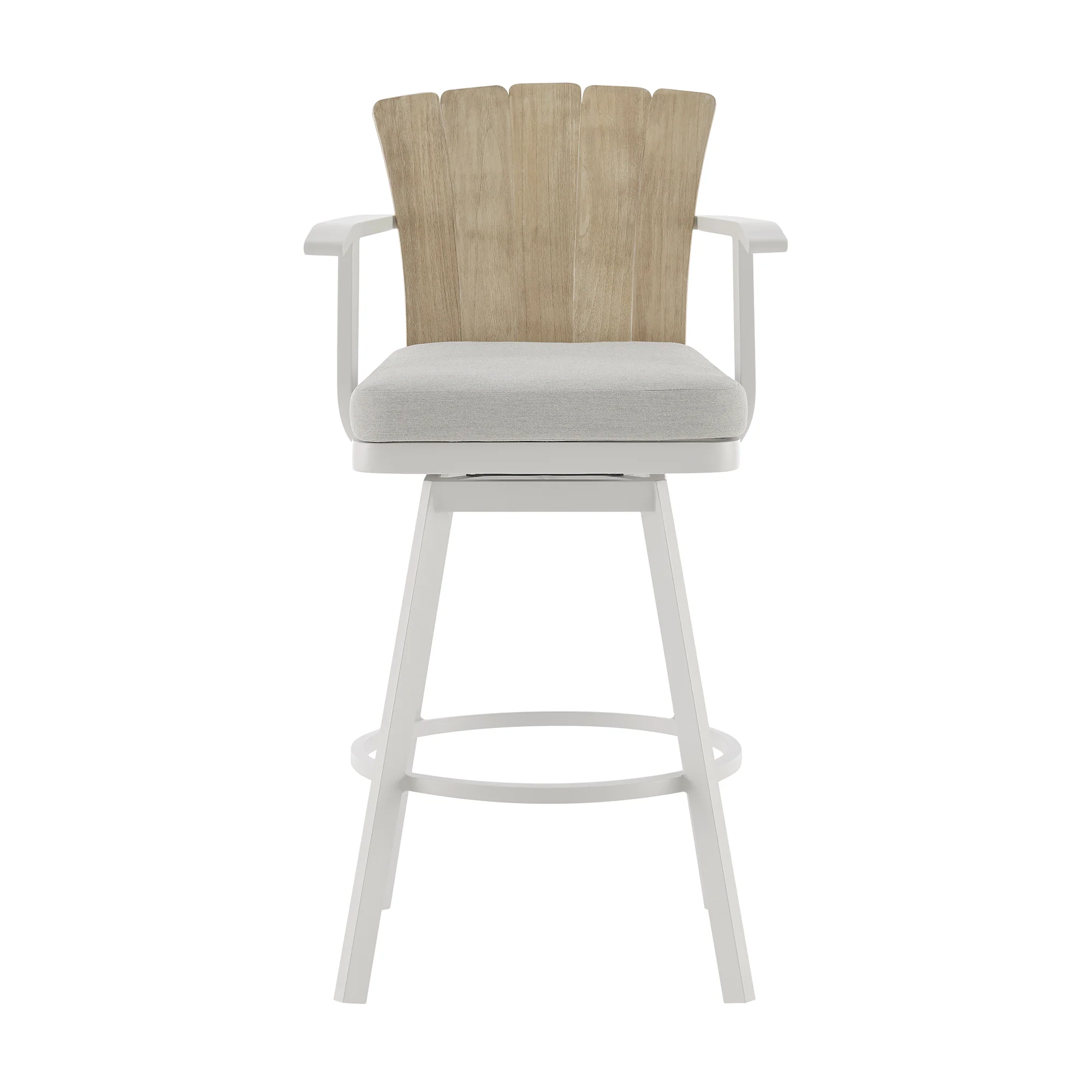 Hazel Outdoor Patio Swivel Bar Stool in Aluminum with Teak Wood and Argent Gray Cushions By Armen Living - Image 3