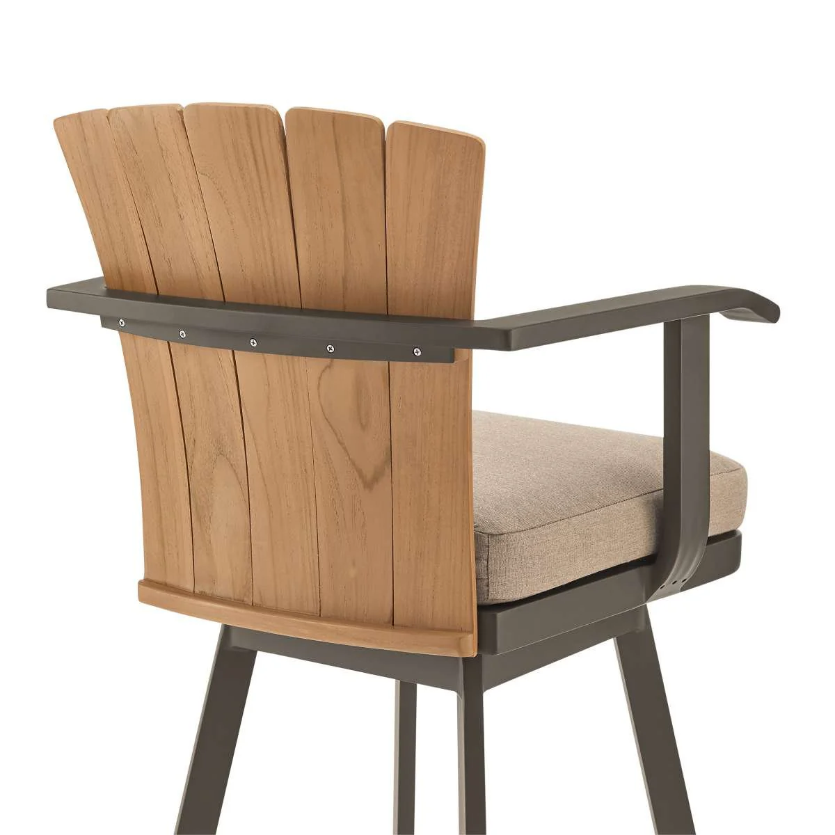 Hazel Outdoor Patio Swivel Bar Stool in Aluminum with Teak Wood and Brown Cushion By Armen Living - Image 4