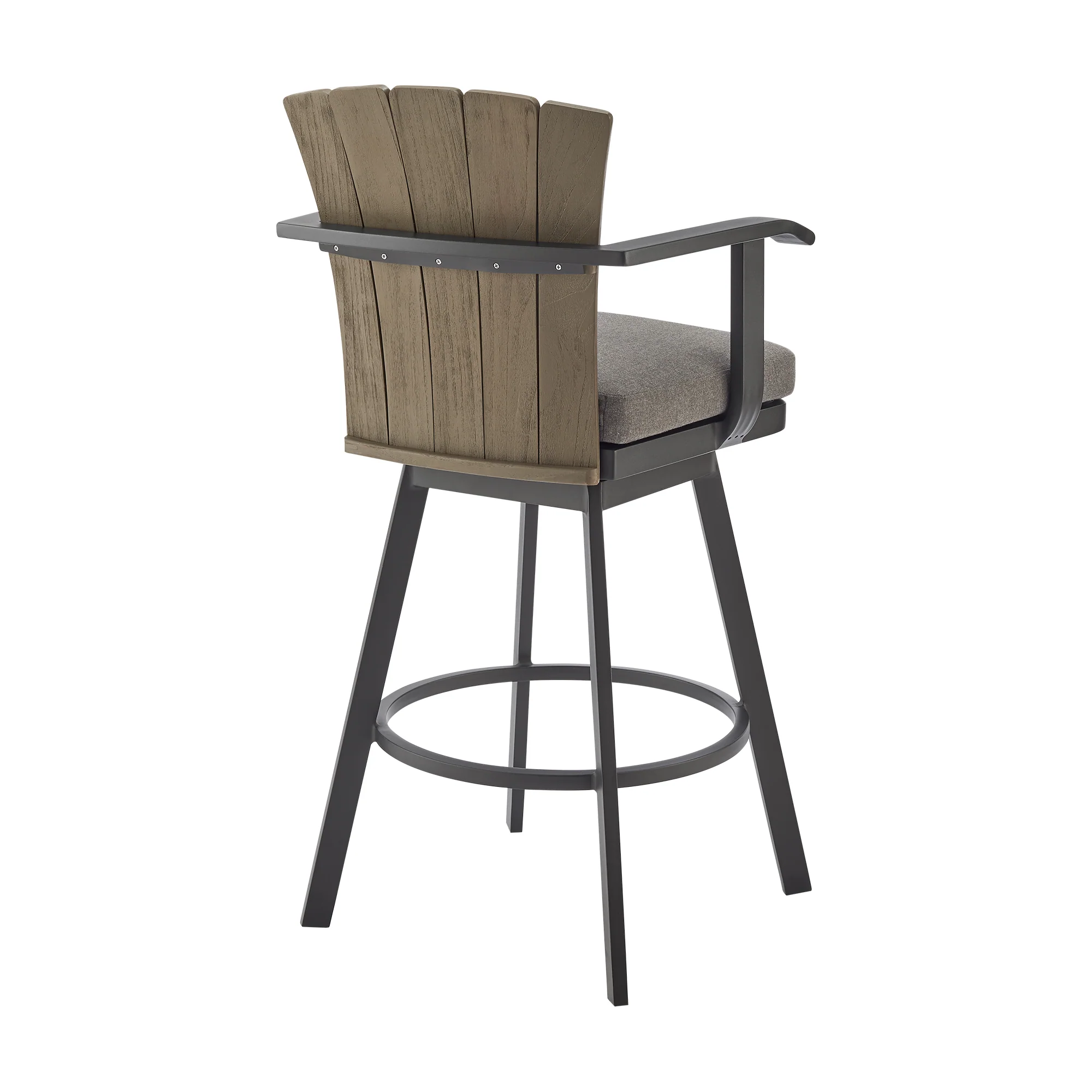 Hazel Outdoor Patio Swivel Bar Stool in Aluminum with Teak Wood and Charcoal Cushion By Armen Living - Image 4