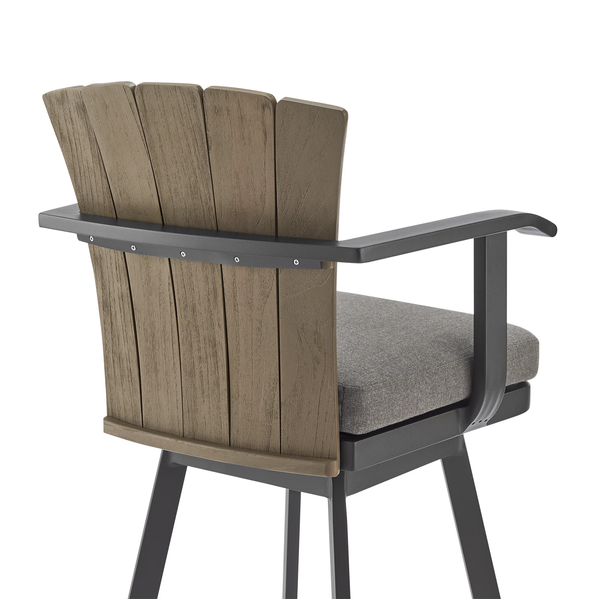 Hazel Outdoor Patio Swivel Bar Stool in Aluminum with Teak Wood and Charcoal Cushion By Armen Living - Image 6