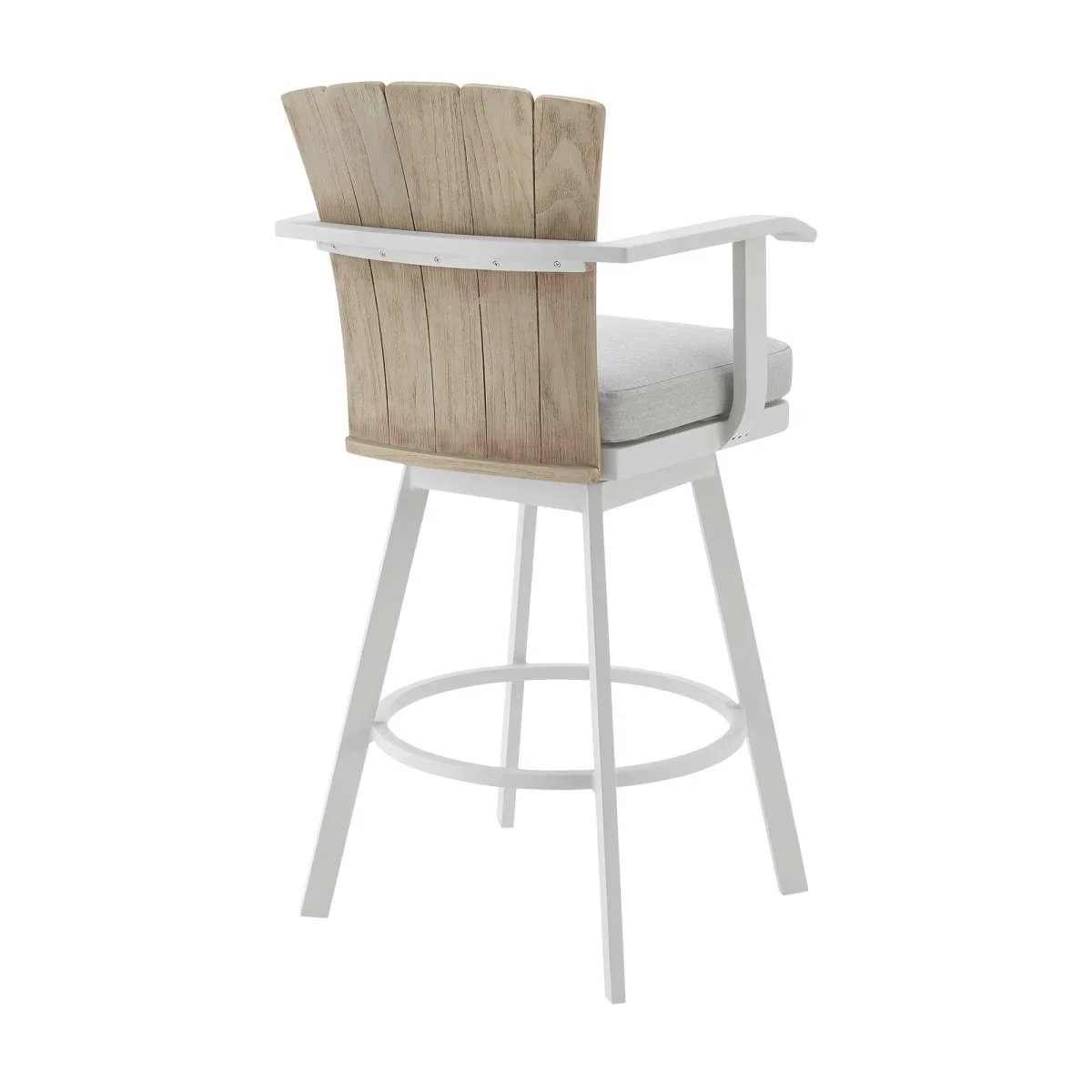Hazel Outdoor Patio Swivel Counter Stool in Aluminum with Teak Wood and Argent Gray Cushions By Armen Living - Image 3
