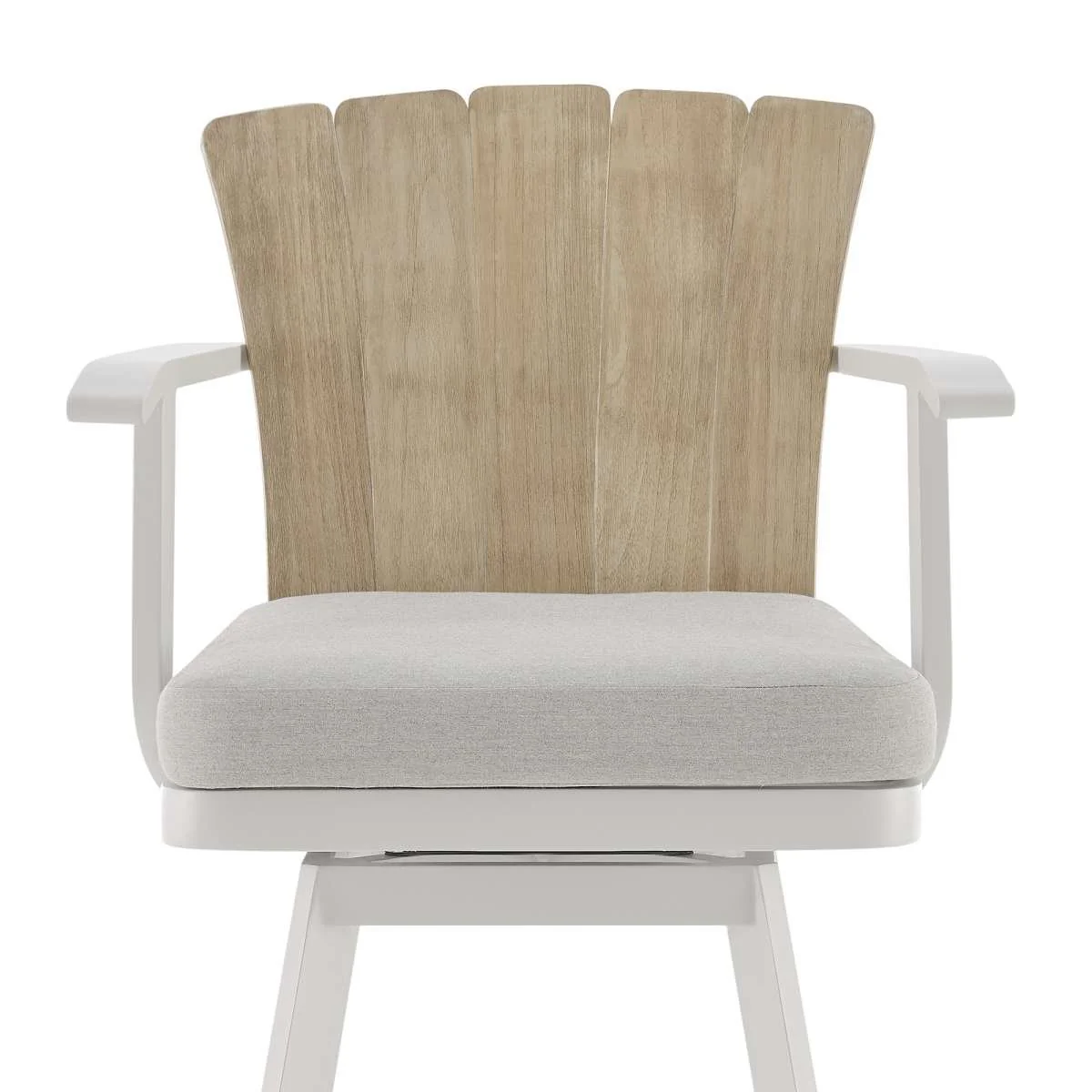 Hazel Outdoor Patio Swivel Counter Stool in Aluminum with Teak Wood and Argent Gray Cushions By Armen Living - Image 4