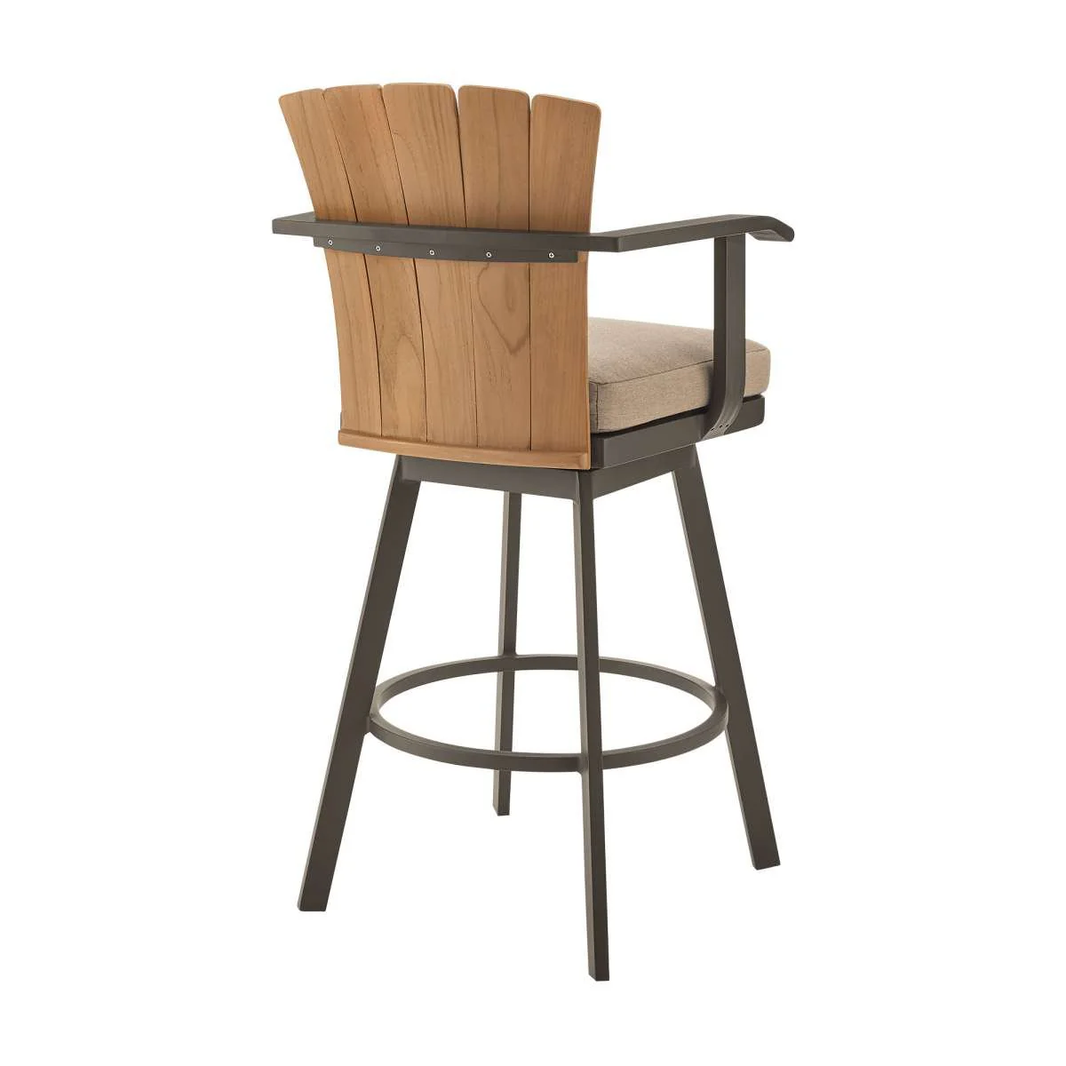 Hazel Outdoor Patio Swivel Counter Stool in Aluminum with Teak Wood and Brown Cushion By Armen Living - Image 3