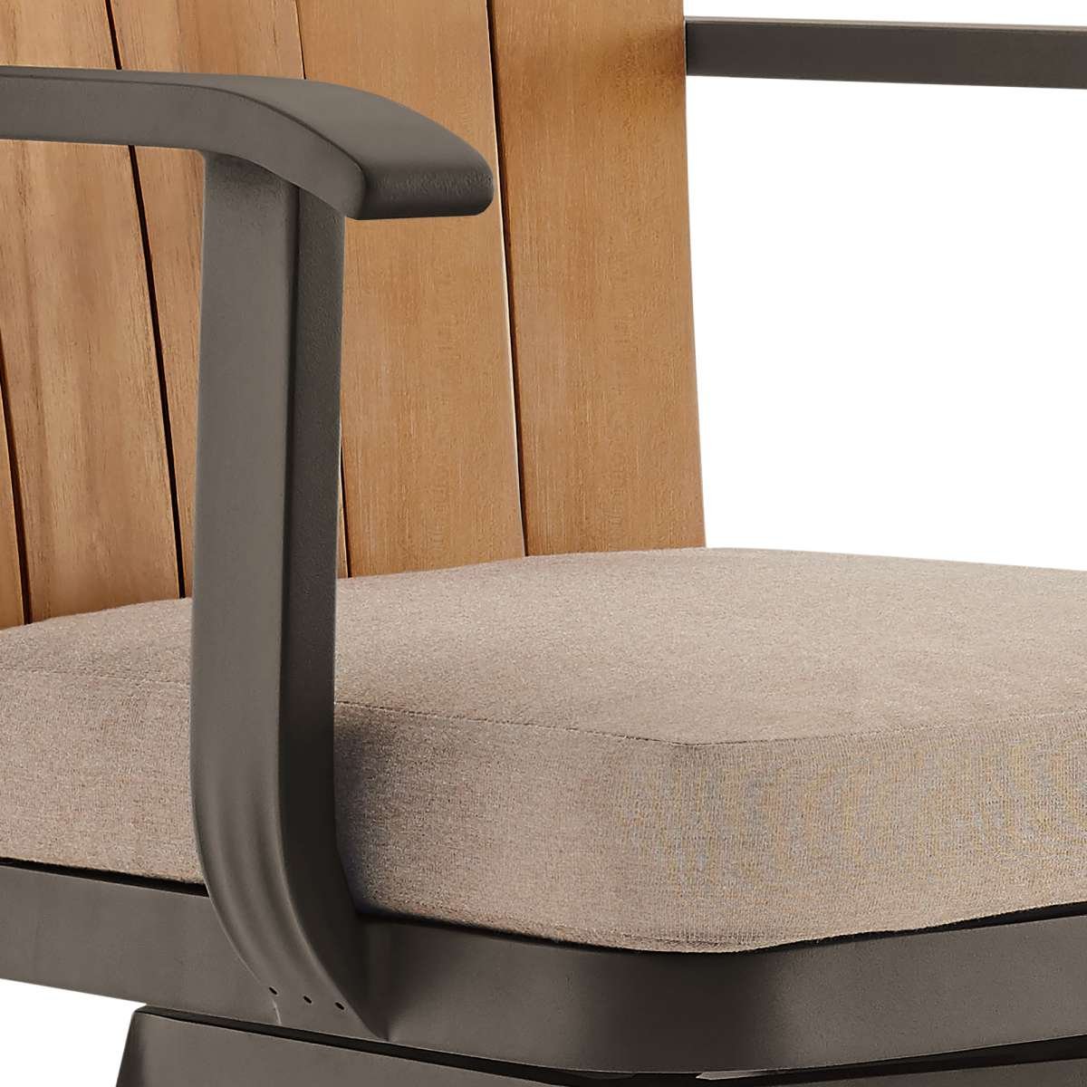 Hazel Outdoor Patio Swivel Counter Stool in Aluminum with Teak Wood and Brown Cushion By Armen Living - Image 5