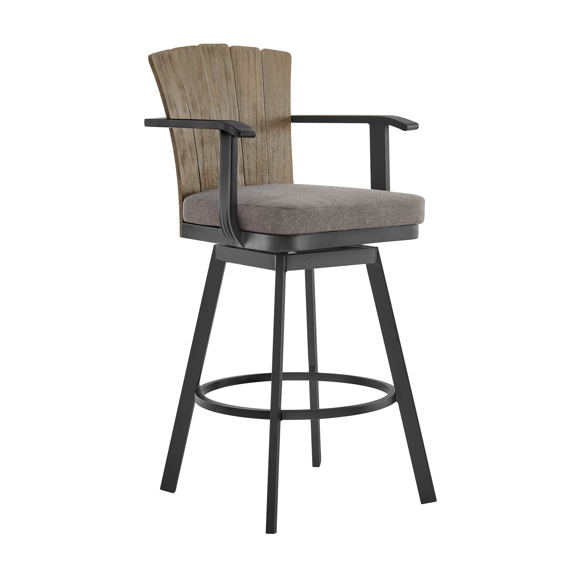 Hazel Outdoor Patio Swivel Counter Stool in Aluminum with Teak Wood and Charcoal Cushion By Armen Living - Image 2
