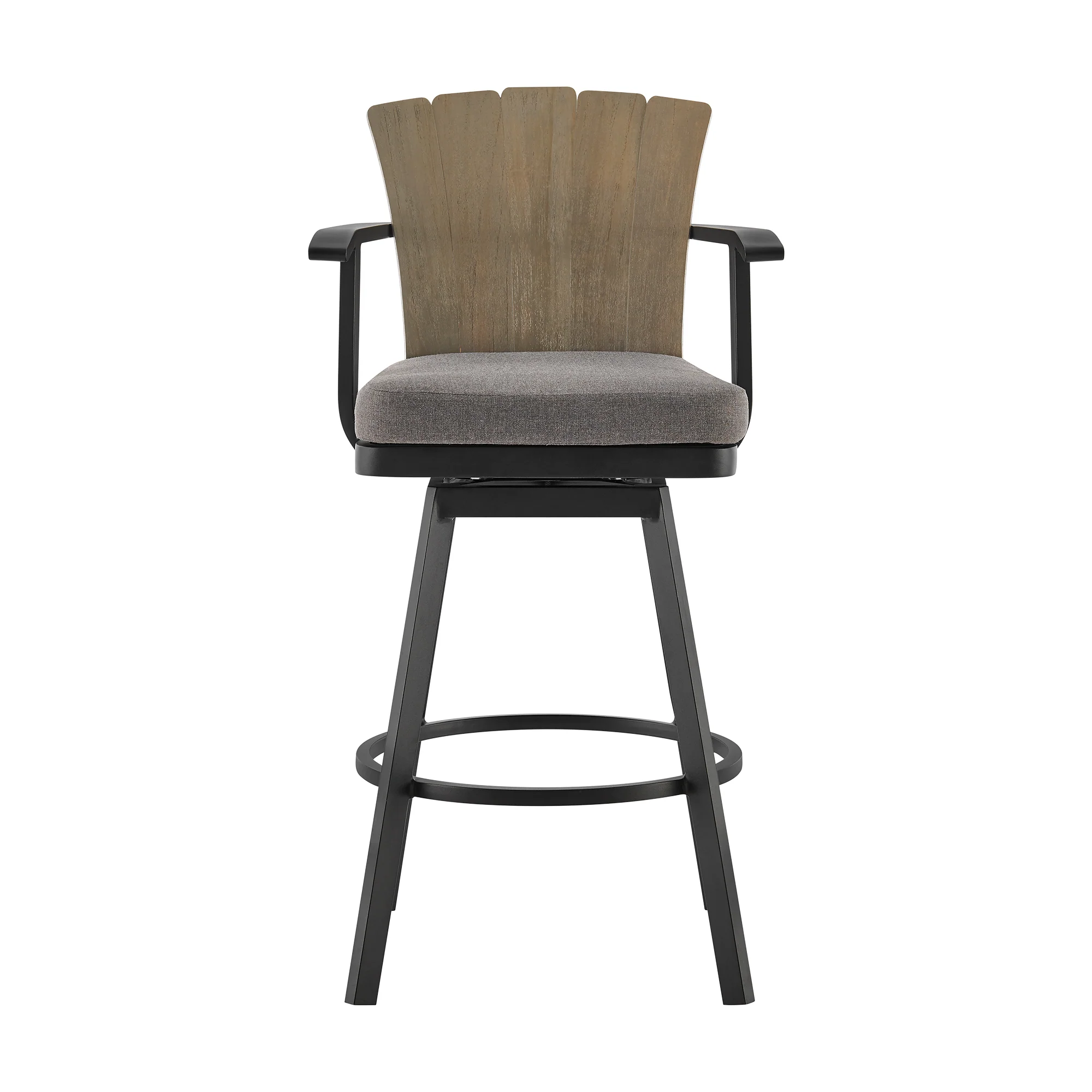Hazel Outdoor Patio Swivel Counter Stool in Aluminum with Teak Wood and Charcoal Cushion By Armen Living - Image 3