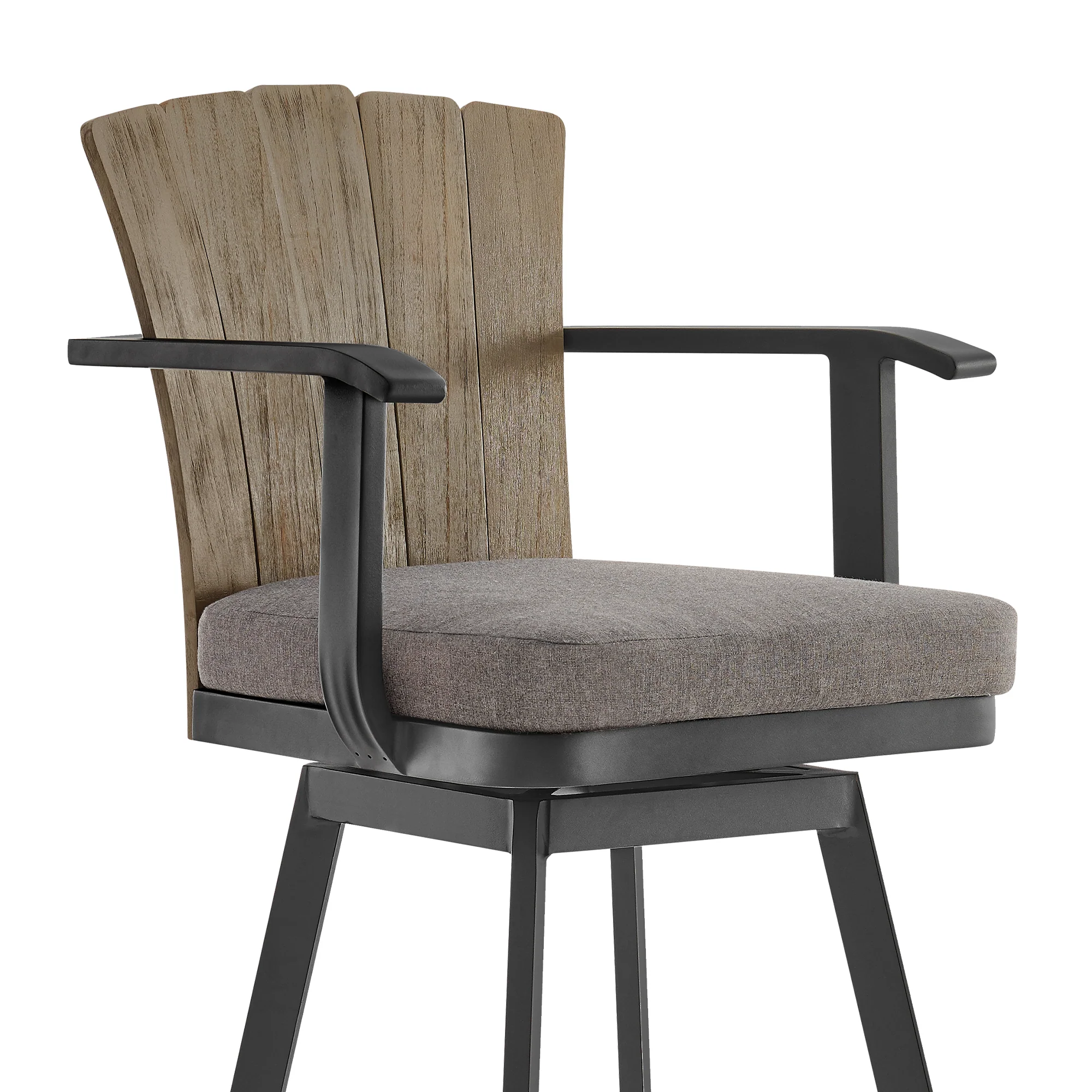 Hazel Outdoor Patio Swivel Counter Stool in Aluminum with Teak Wood and Charcoal Cushion By Armen Living - Image 5