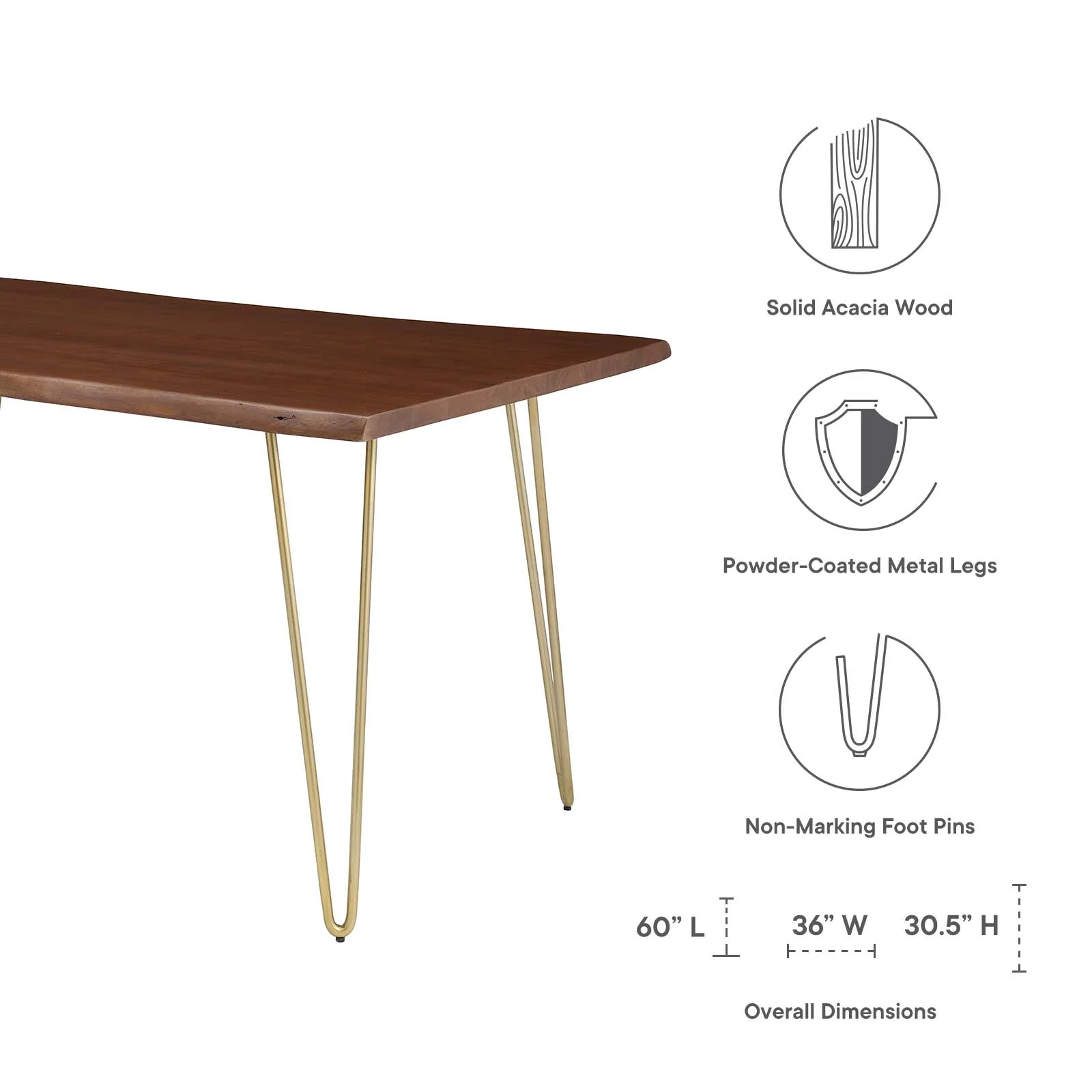 Henley 60" Live Edge Acacia Wood Dining Table By Modway - EEI-6059 - Image 17