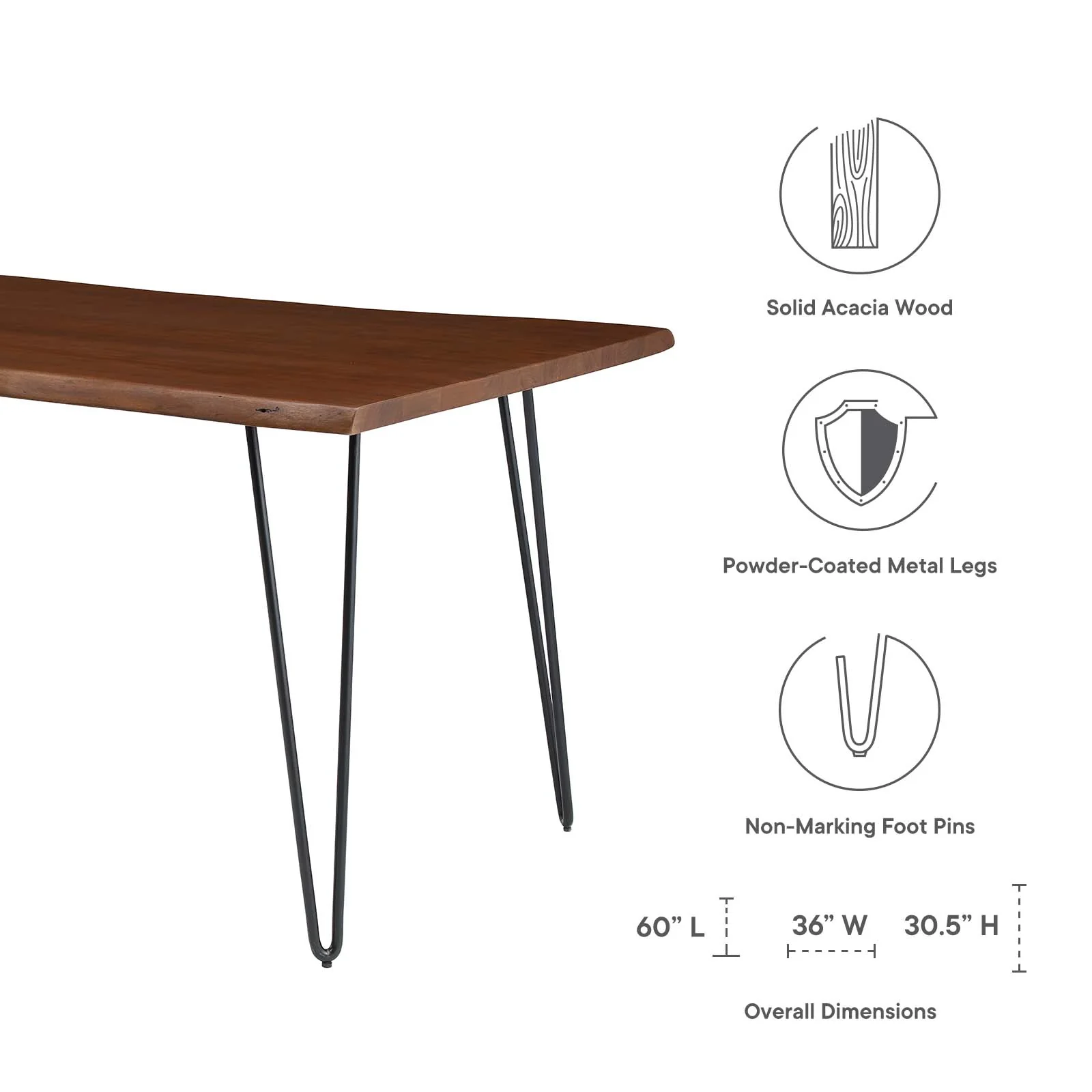 Henley 60" Live Edge Acacia Wood Dining Table By Modway - EEI-6059 - Image 8