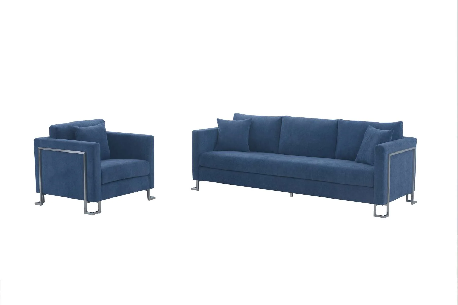 Heritage 2 Piece Blue Fabric Upholstered Sofa & Chair Set By Armen Living - Image 2