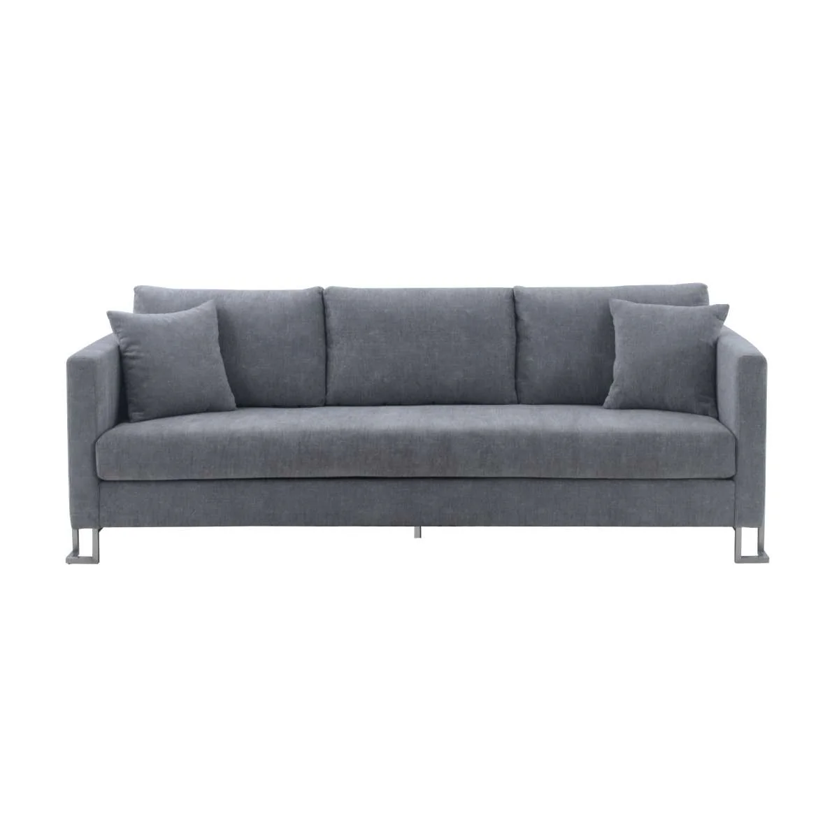 Heritage Blue Fabric Upholstered Sofa with Brushed Stainless Steel Legs By Armen Living - Image 3