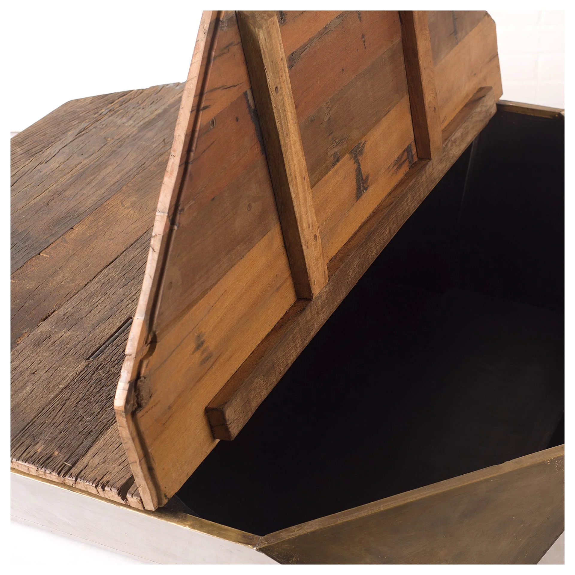 Hexagon Hinged Solid Wood Brass Metal Coffee Table w Storage By Homeroots - Image 6