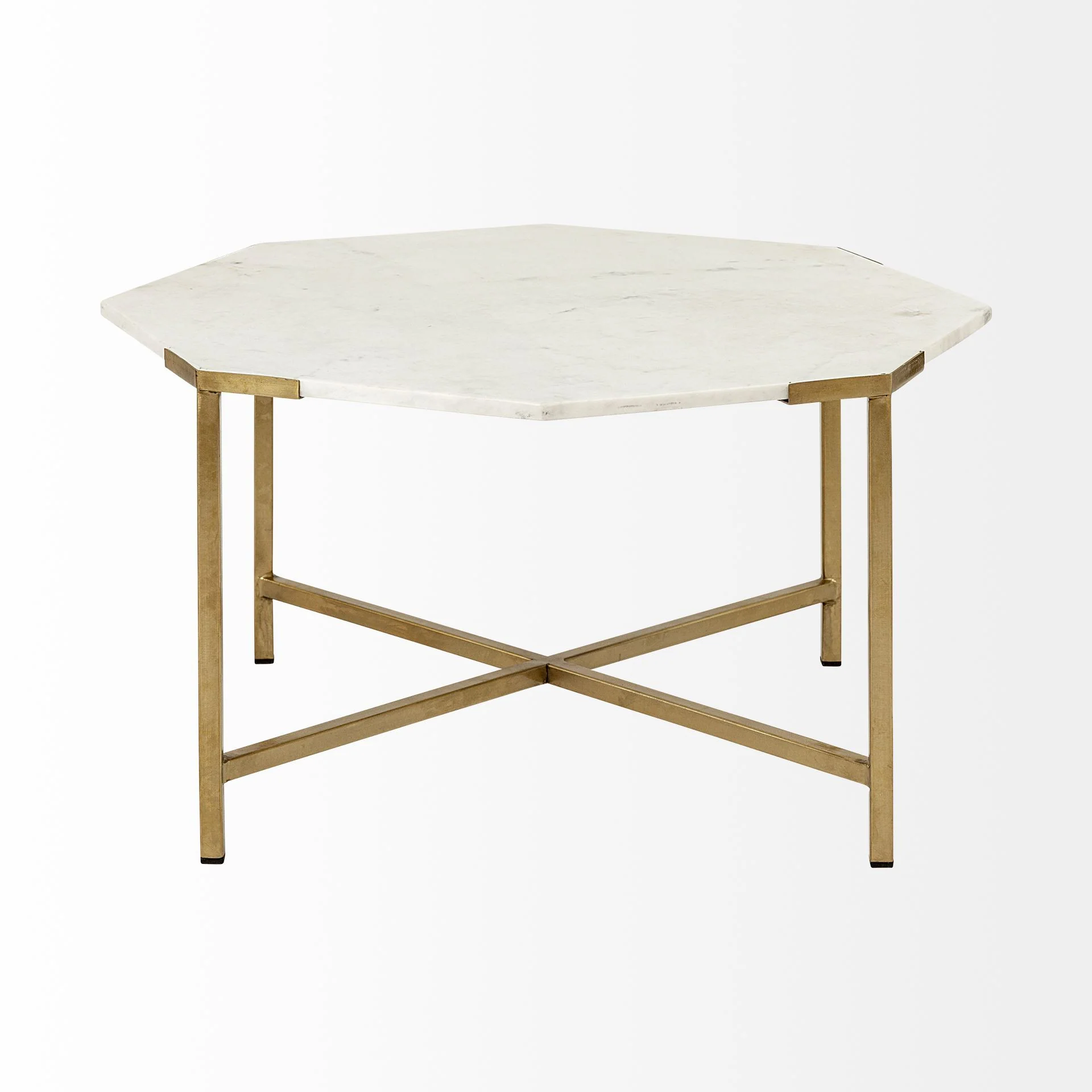 Hexagon White Marble Top and Gold Metal Base Coffee Table By Homeroots - Image 2