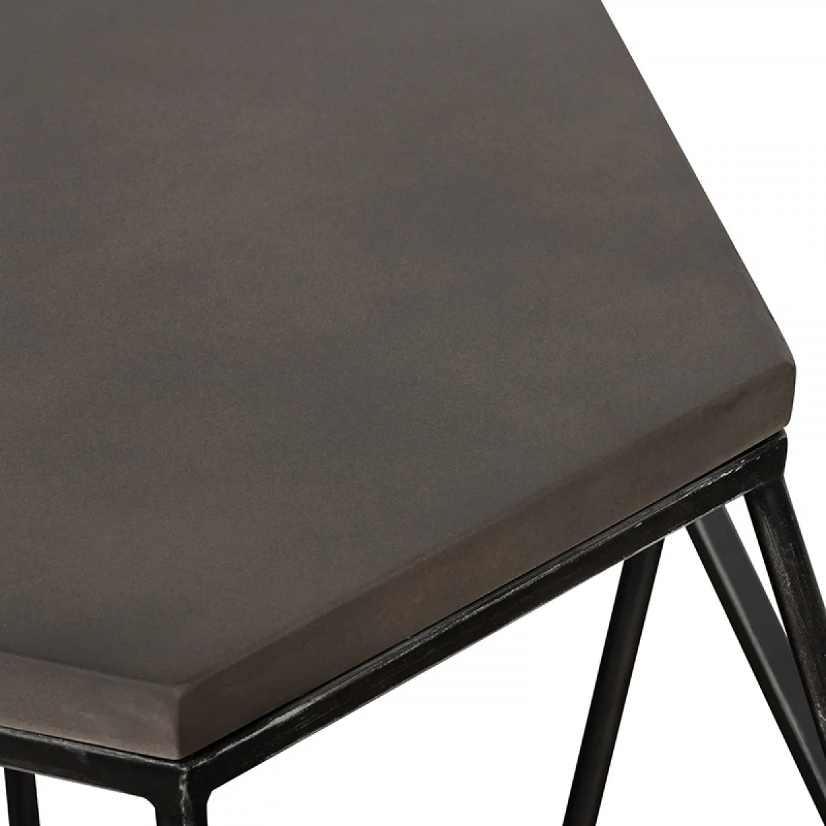 Hexagonal Concrete End Table With Metal Base Gray And Black By Benzara - Image 5