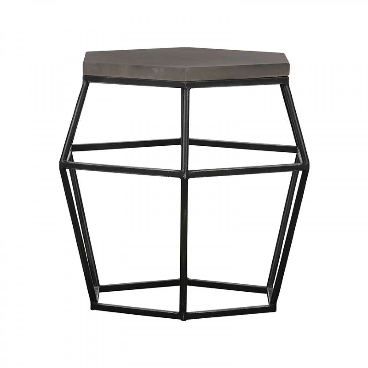 Hexagonal Concrete End Table With Metal Base Gray And Black By Benzara - Image 6