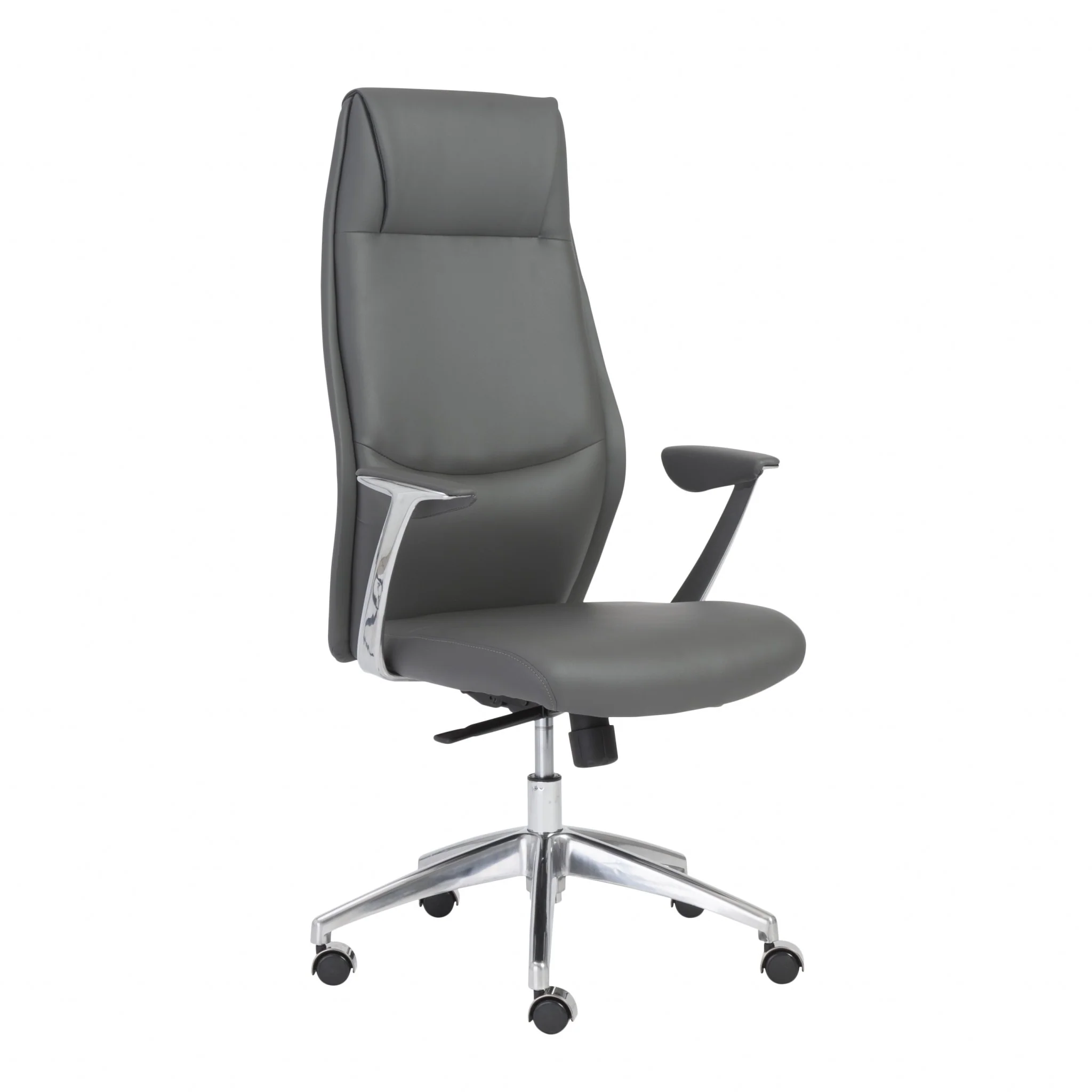 High Back Office Chair in Gray with Polished Aluminum Base By Homeroots - Image 2