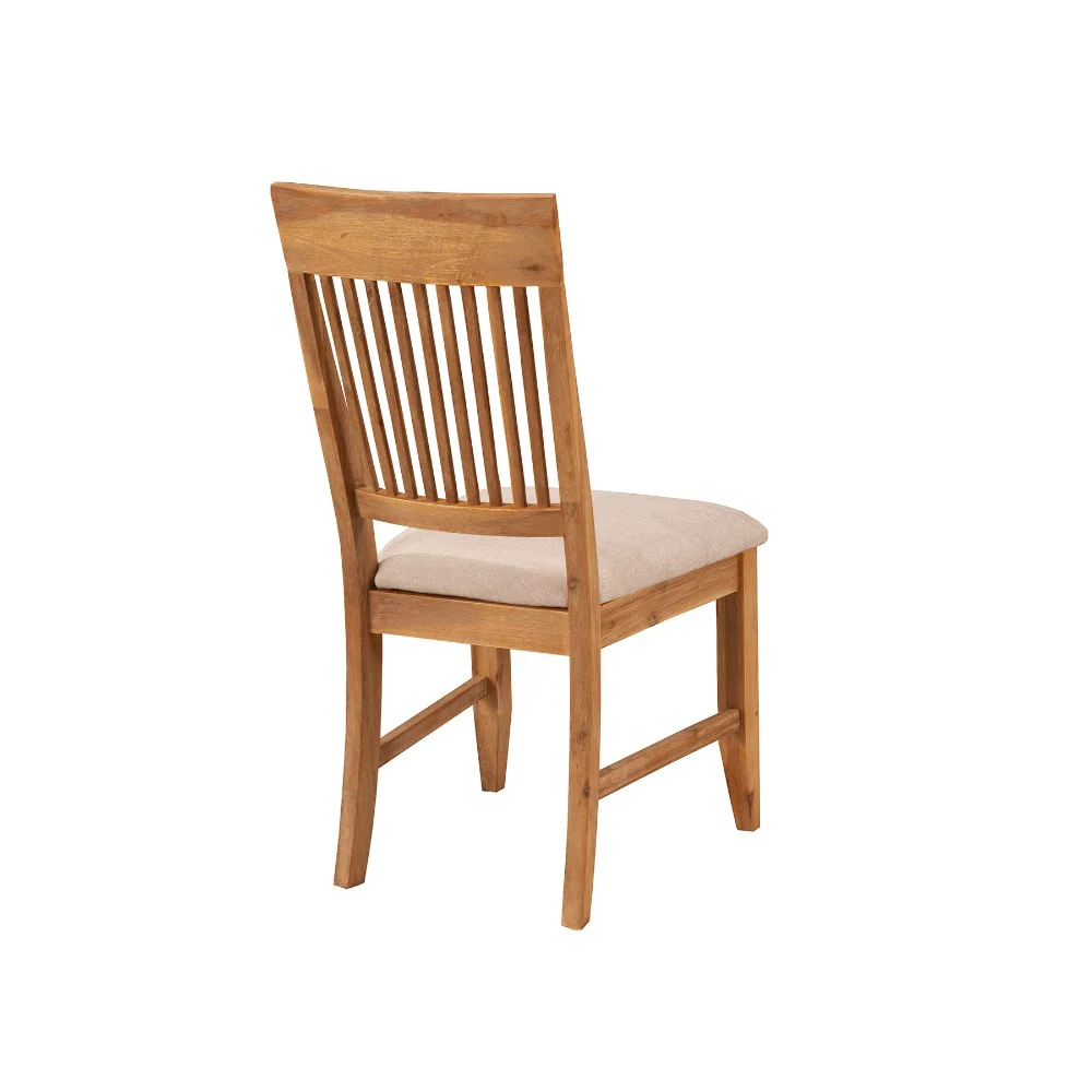 High Back Wooden Side Chair Set Of 2 Natural Brown And Beige By Benzara - Image 2