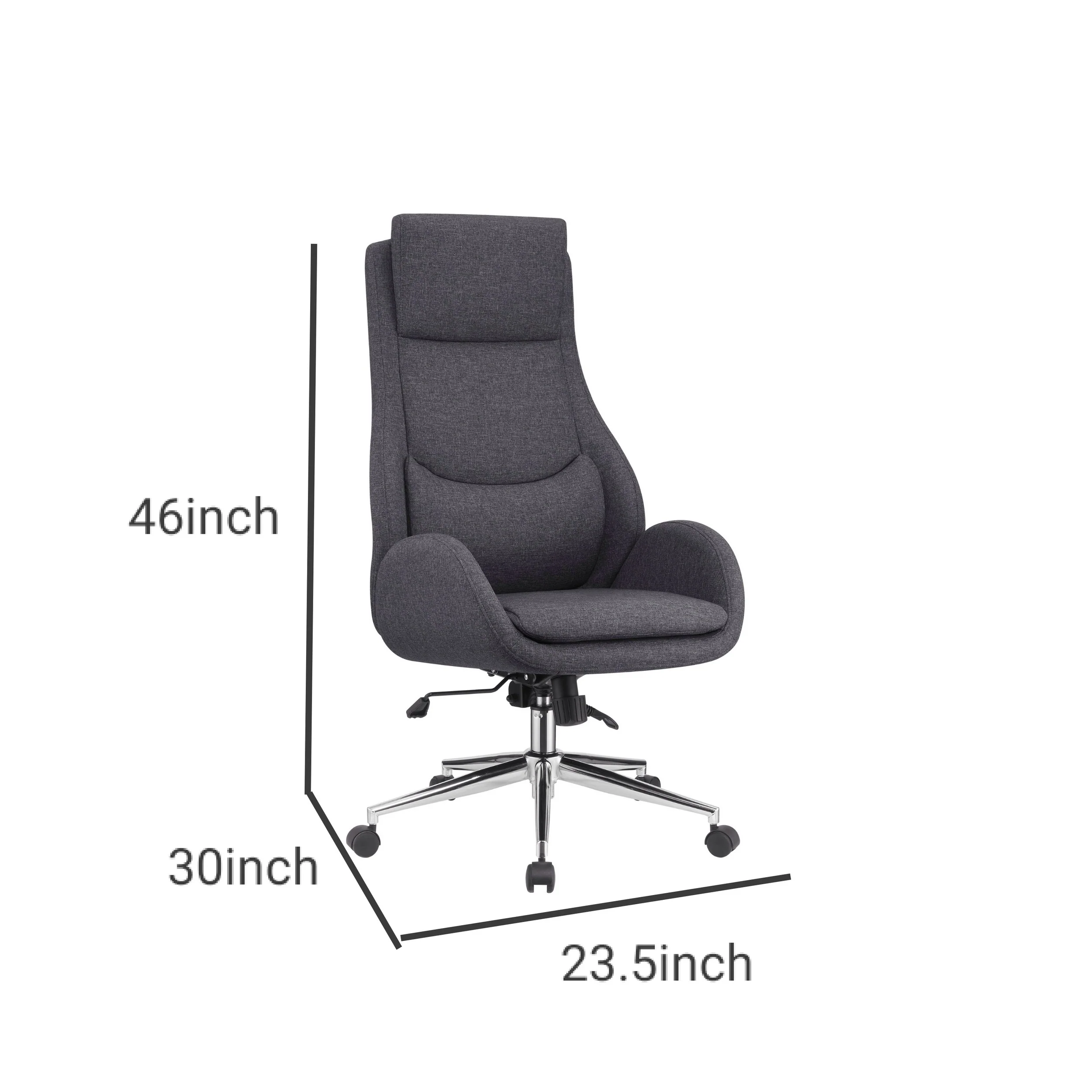 High Cushioned Tufted Back Fabric Office Chair With Star Base Gray By Benzara - Image 4