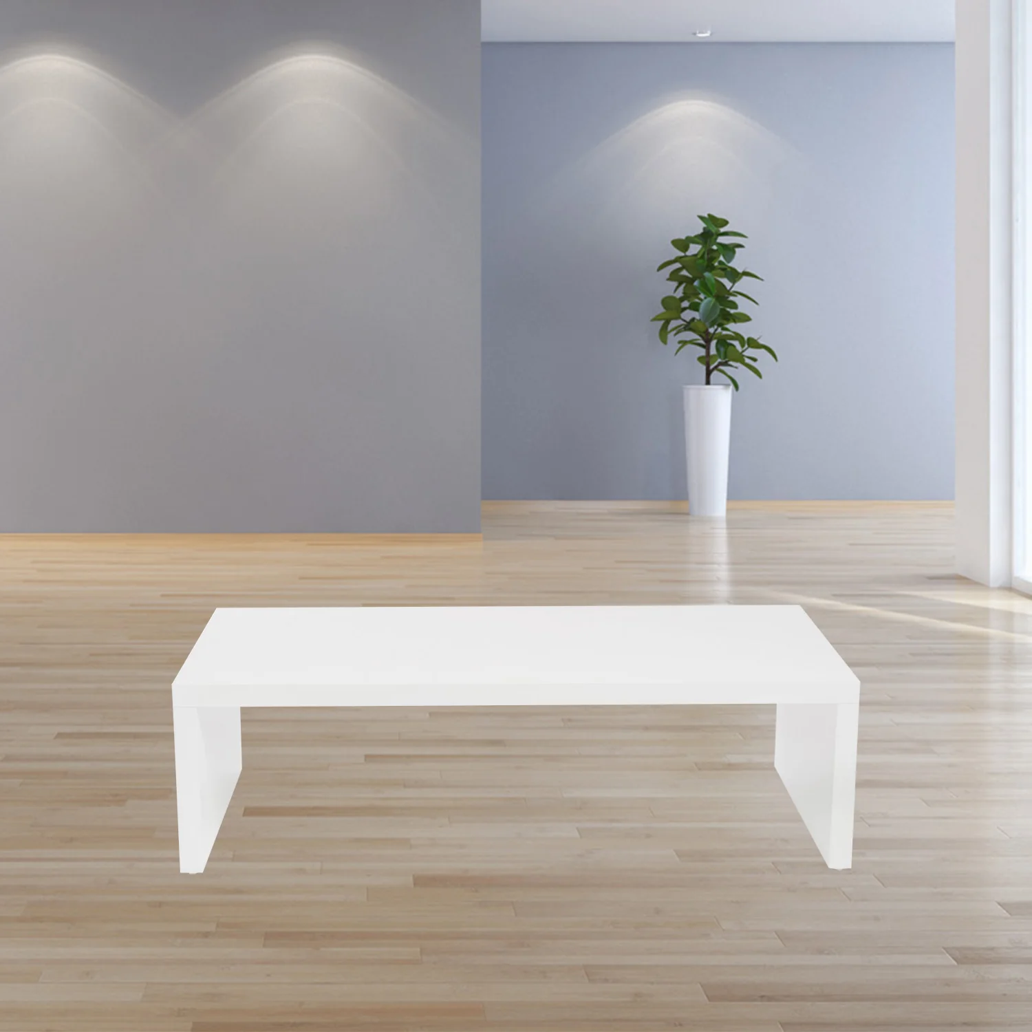 High Gloss White Lacquered MDF Rectangle Coffee Table By Homeroots - Image 4