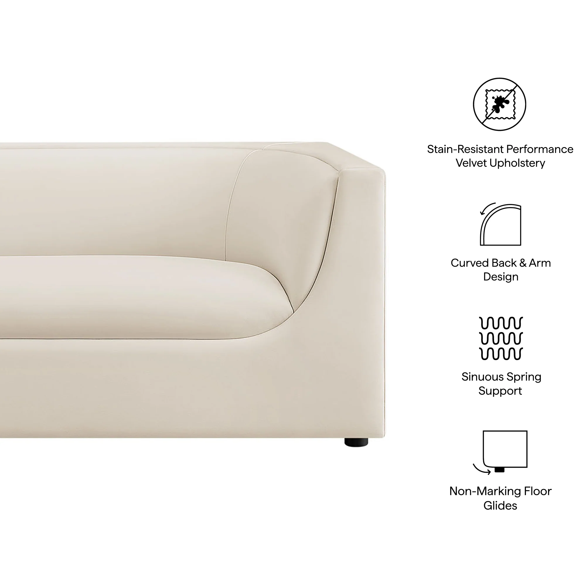 Hilda 86" Curved Back Performance Velvet Sofa by Modway - Image 9