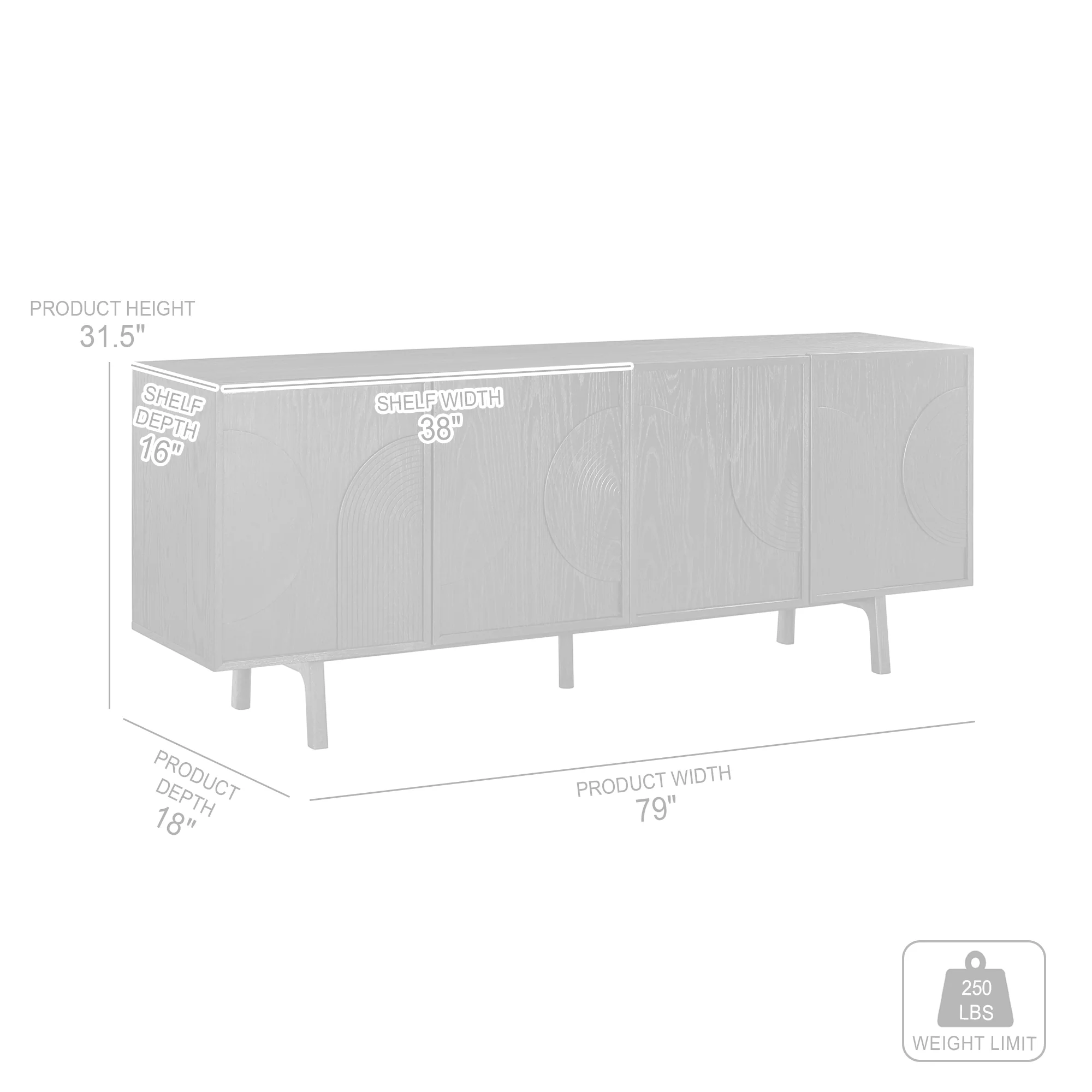 Holland 4 Door Sideboard Buffet in Black Brushed Oak Wood By Armen Living - Image 9