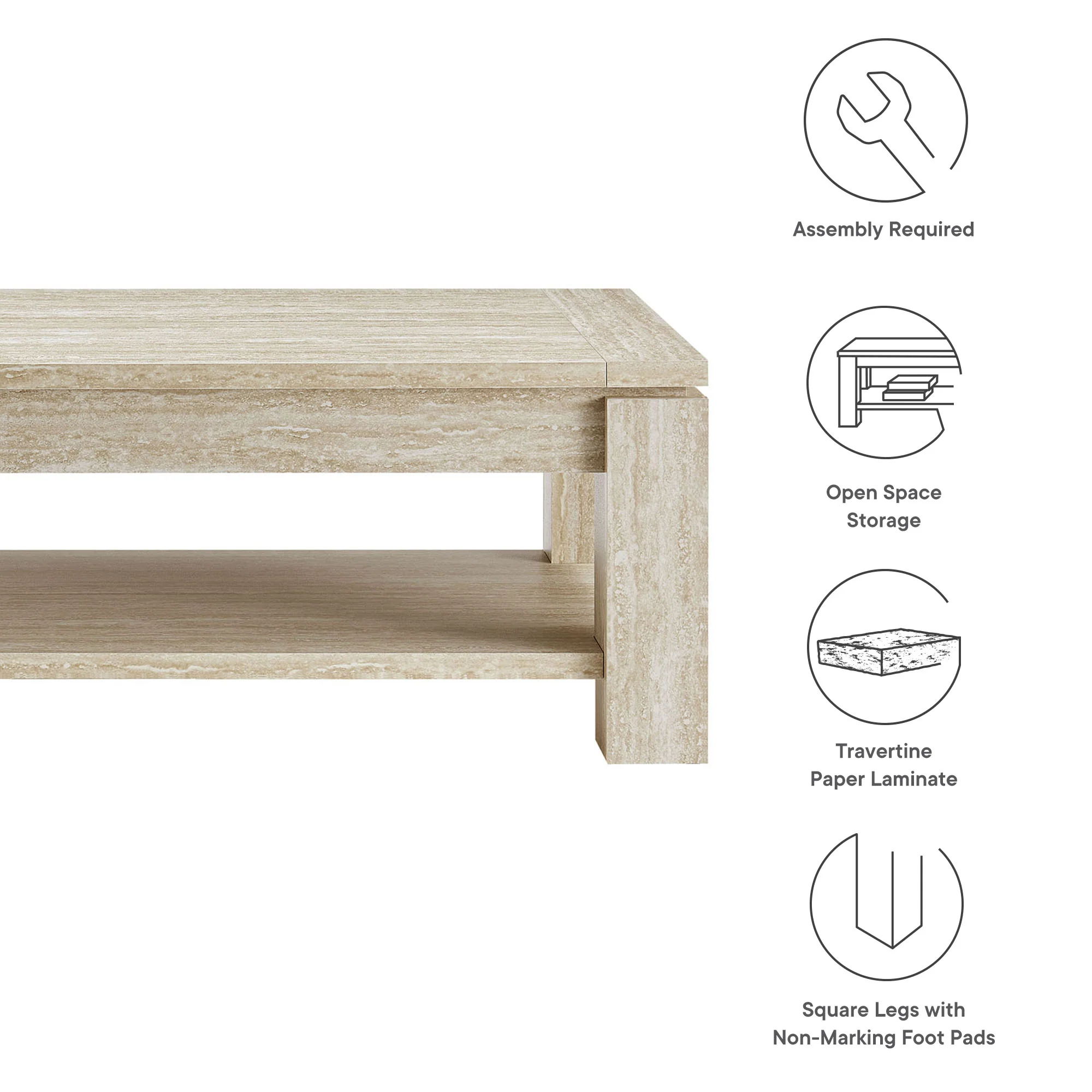 Hollis Travertine Coffee Table by Modway - Image 7