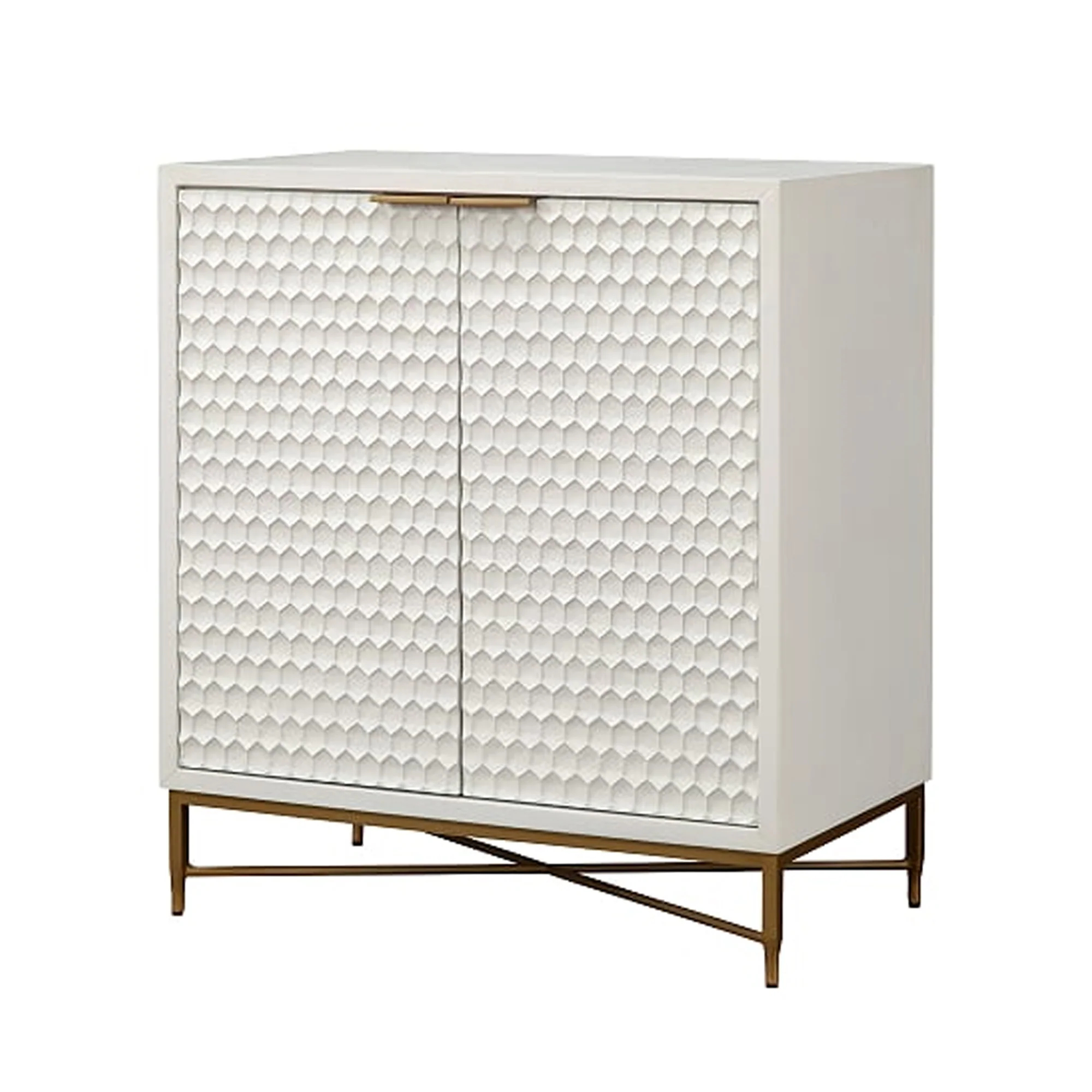 Honeycomb Design 2 Door Bar Cabinet With Metal Legs, White By Benzara - Image 2